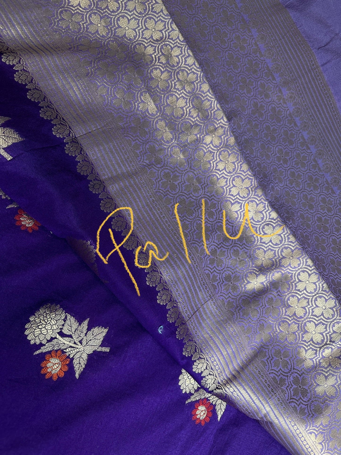 Raw Mango Silk Purple Floral Zari Saree