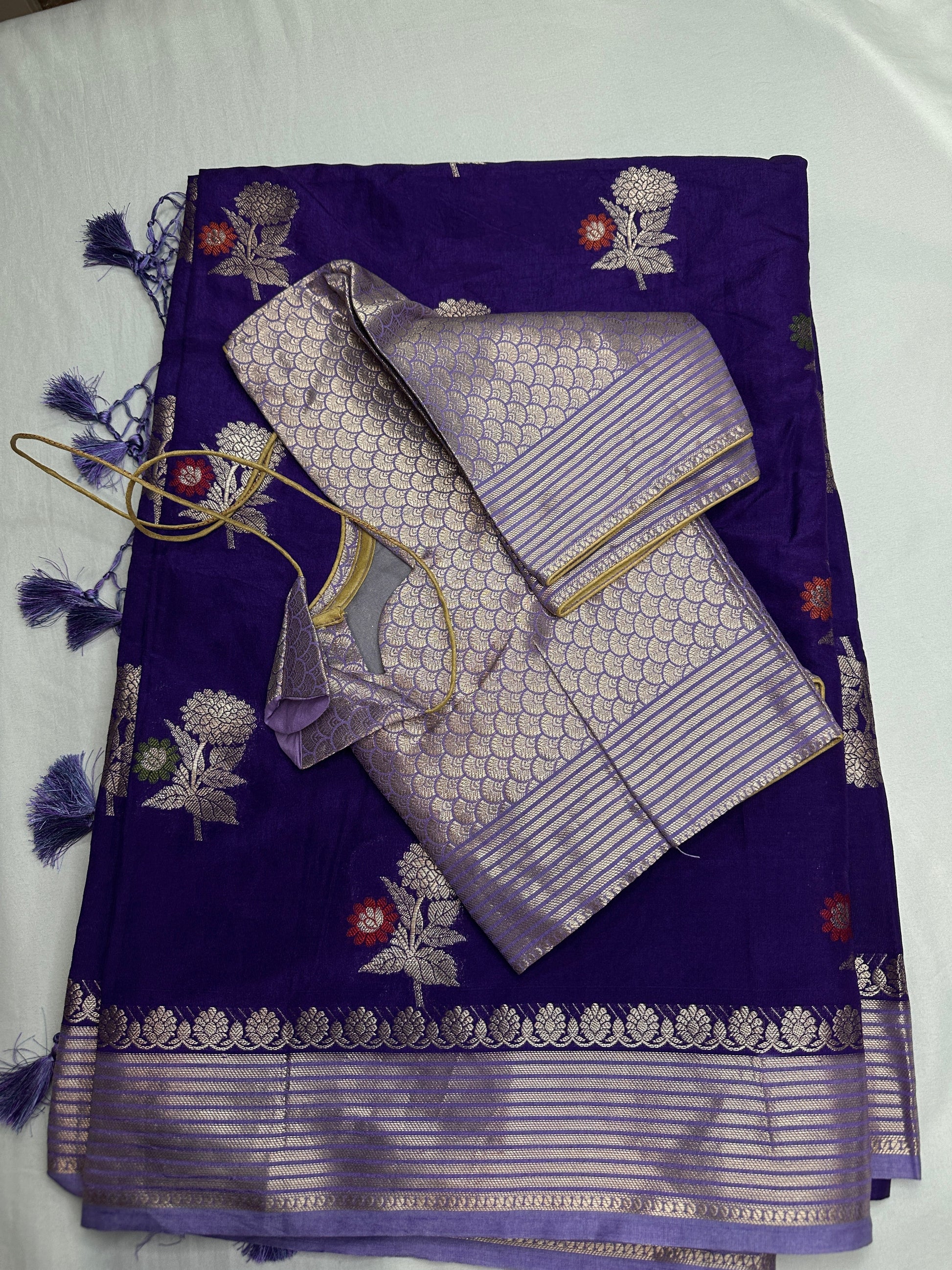 Raw Mango Silk Purple Floral Zari Saree