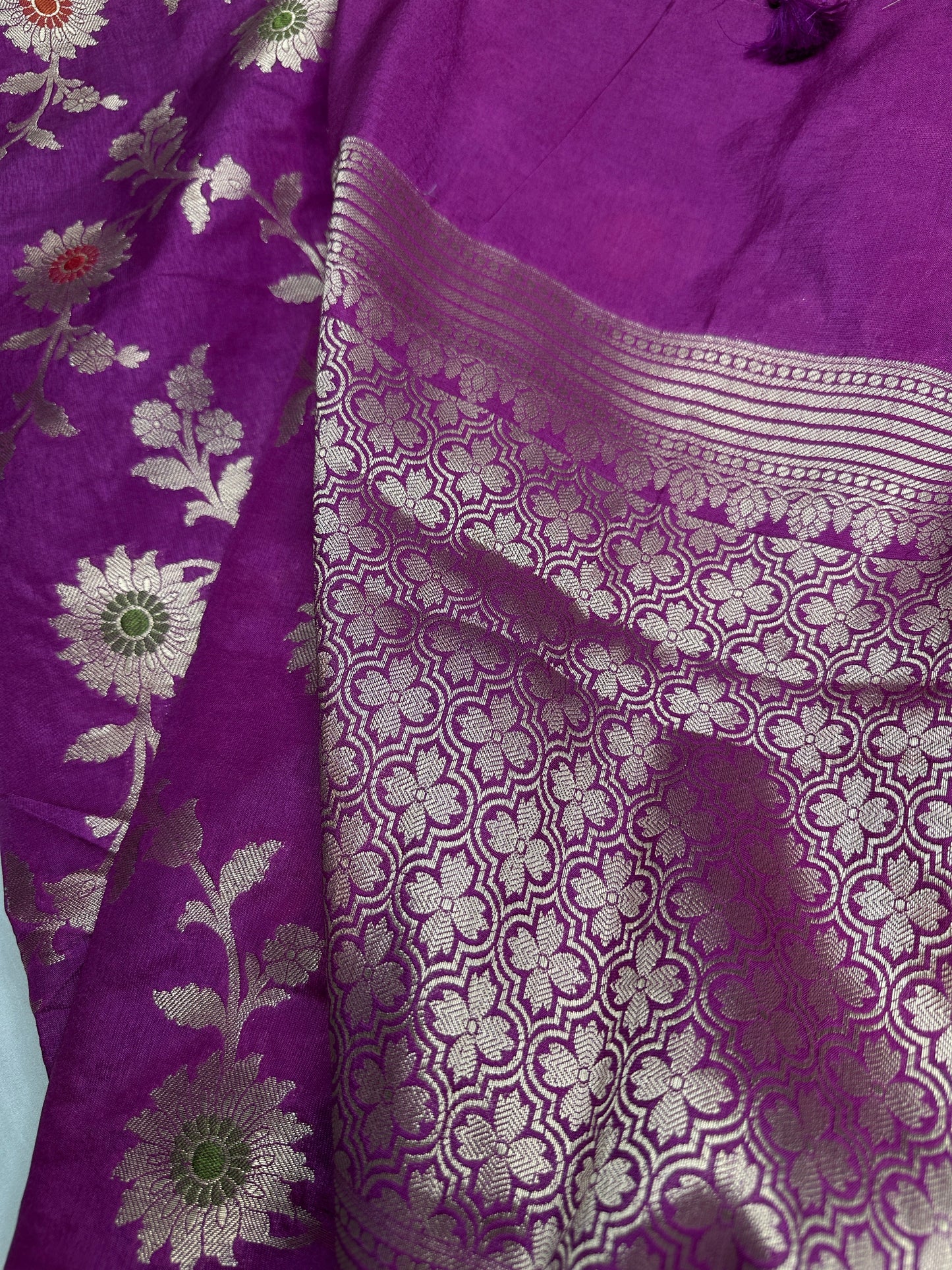 Raw Mango Silk Pink Floral Zari Saree