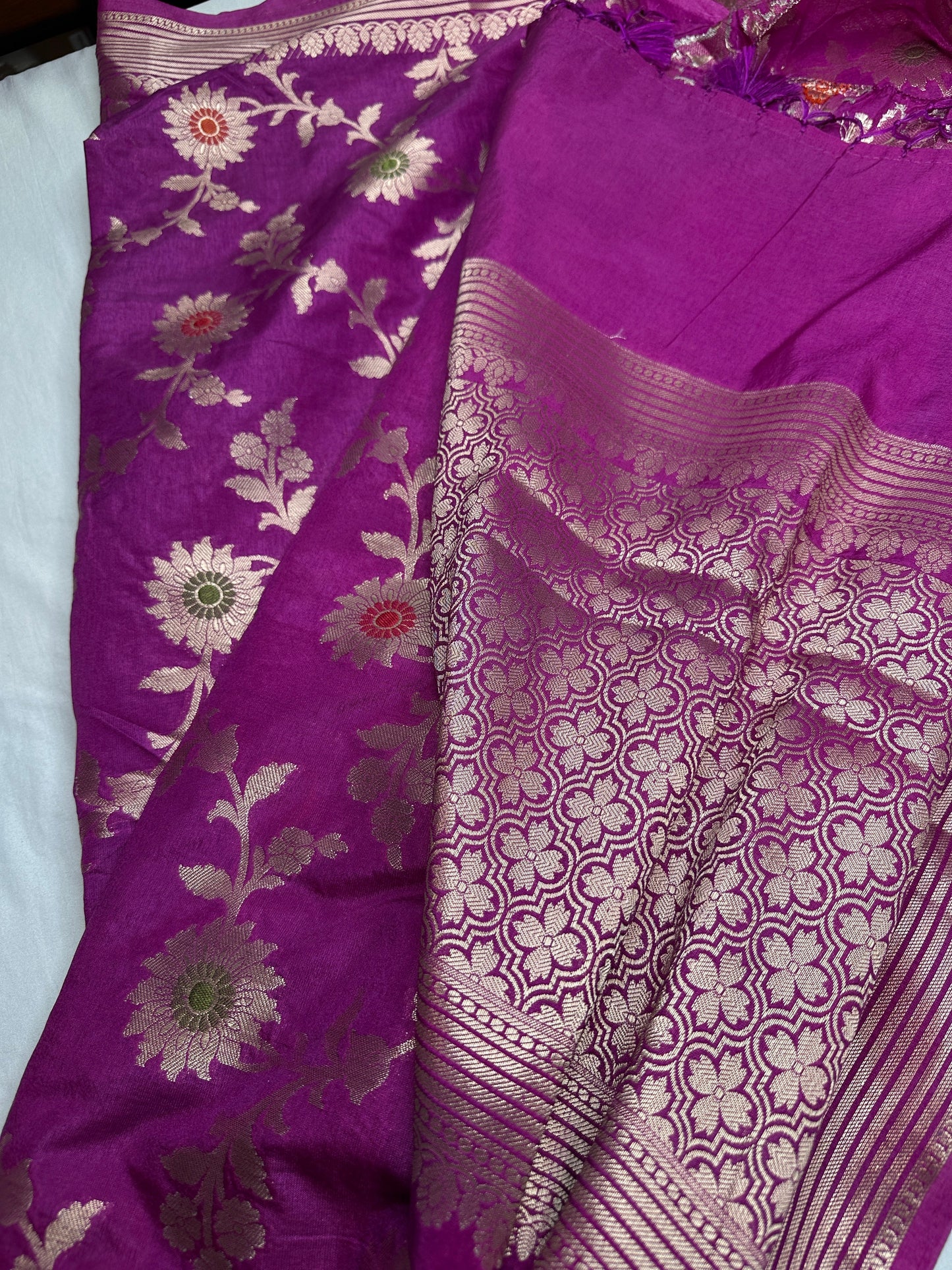 Raw Mango Silk Pink Floral Zari Saree