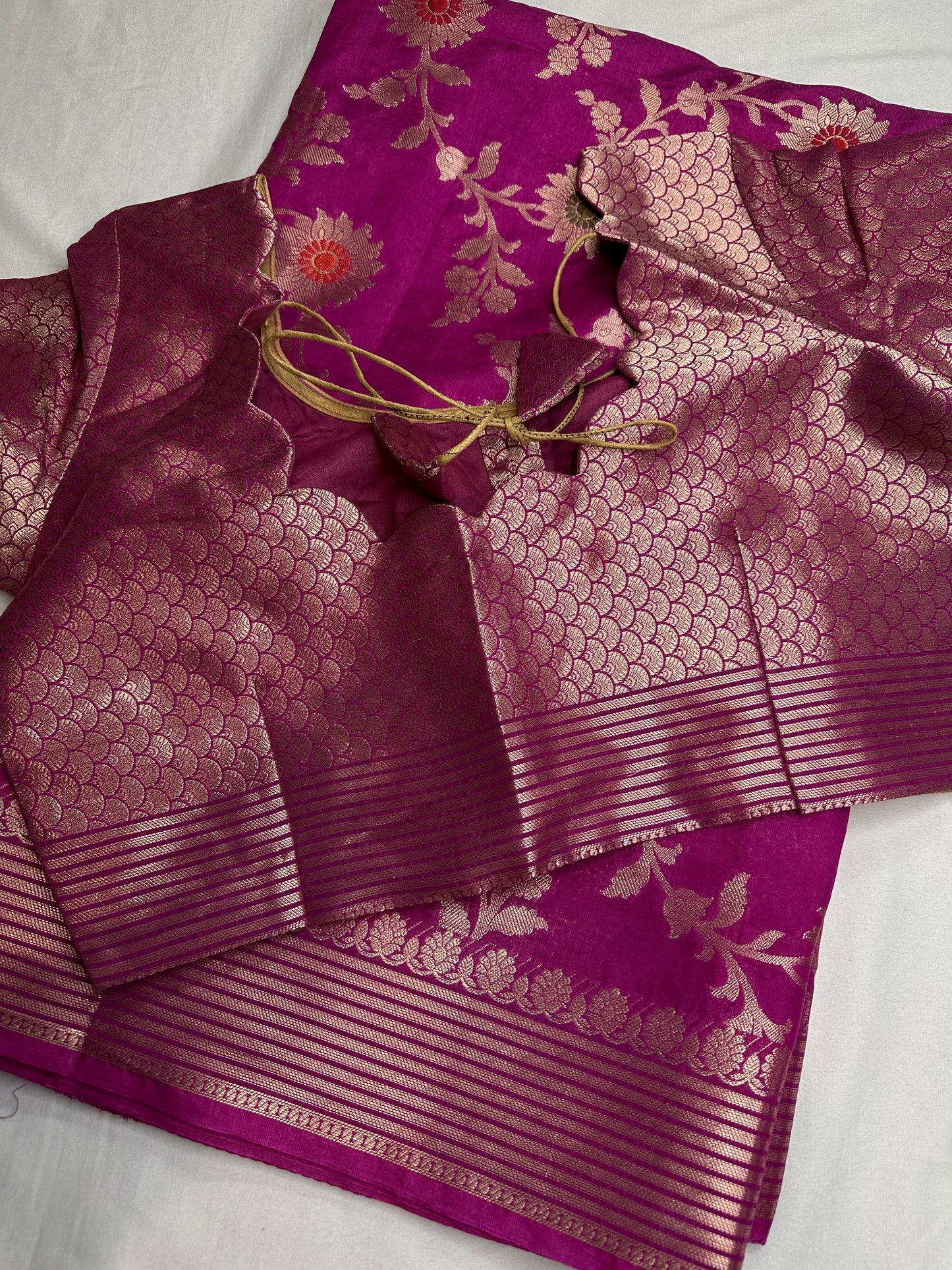 Raw Mango Silk Pink Floral Zari Saree