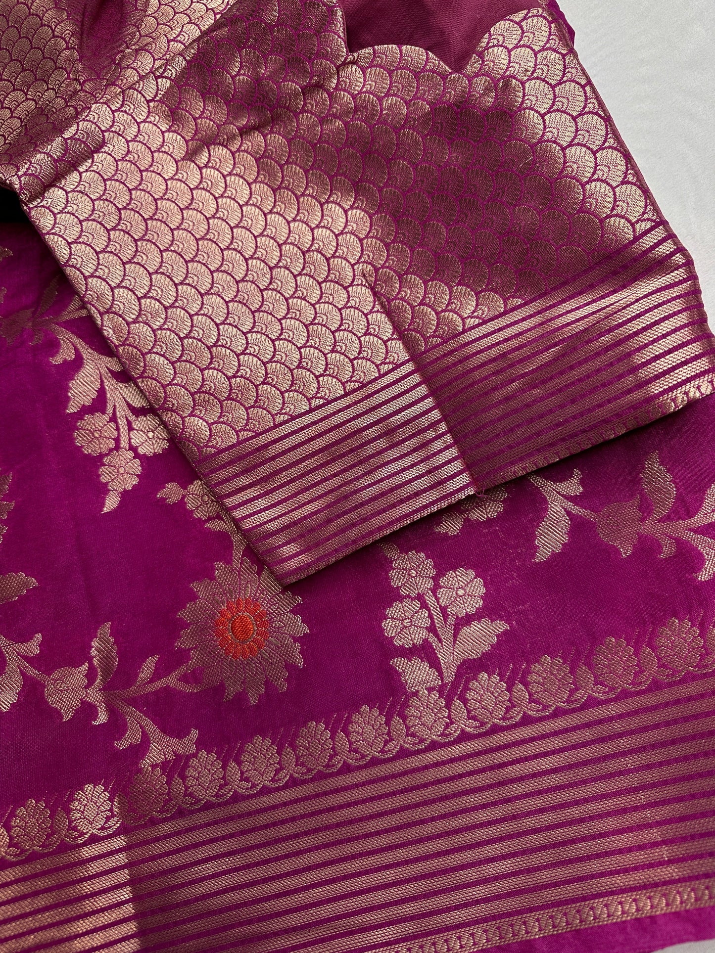 Raw Mango Silk Pink Floral Zari Saree
