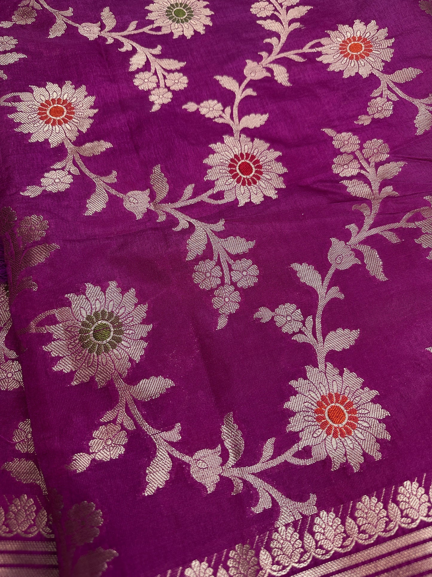 Raw Mango Silk Pink Floral Zari Saree