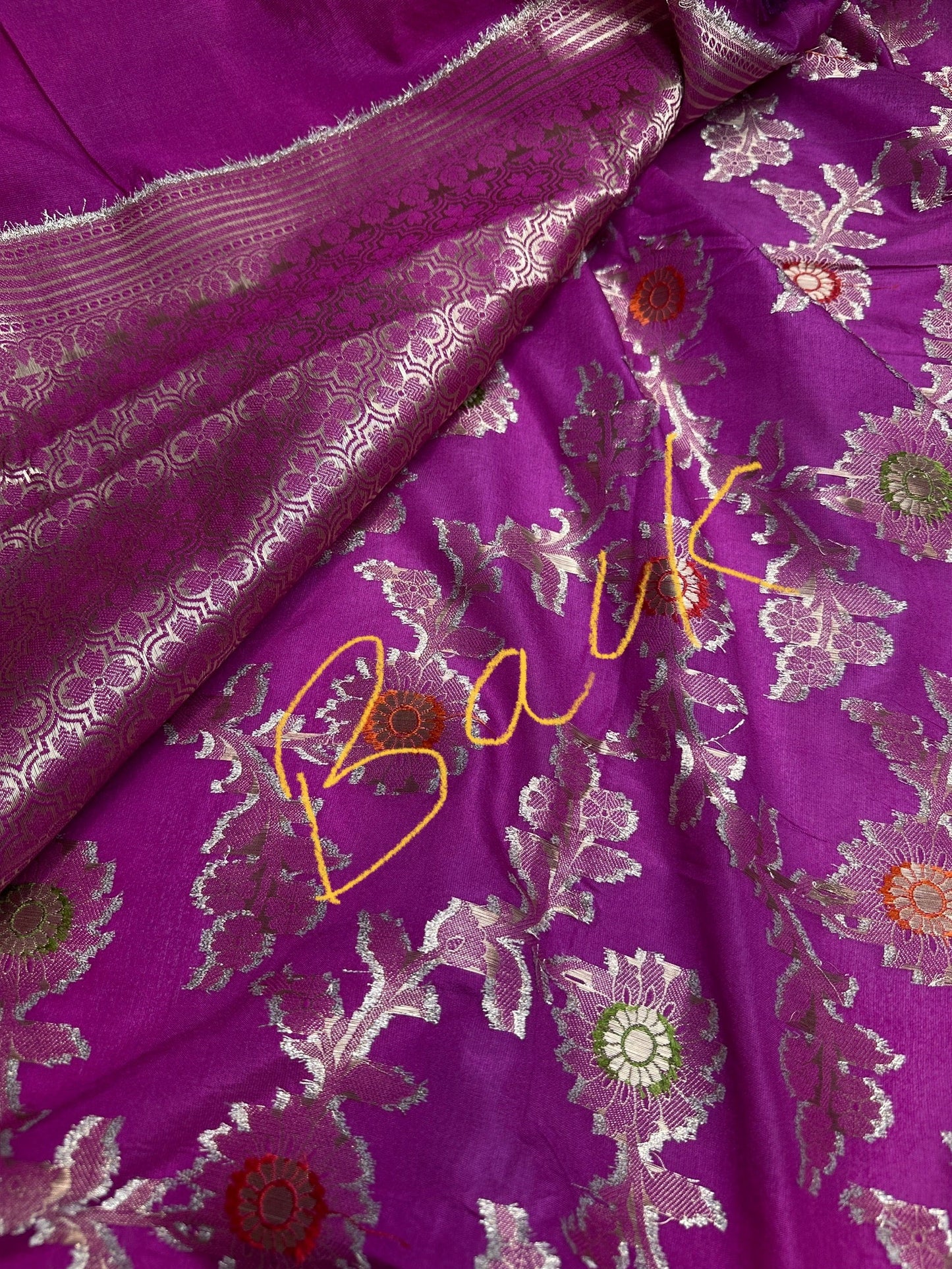 Raw Mango Silk Pink Floral Zari Saree