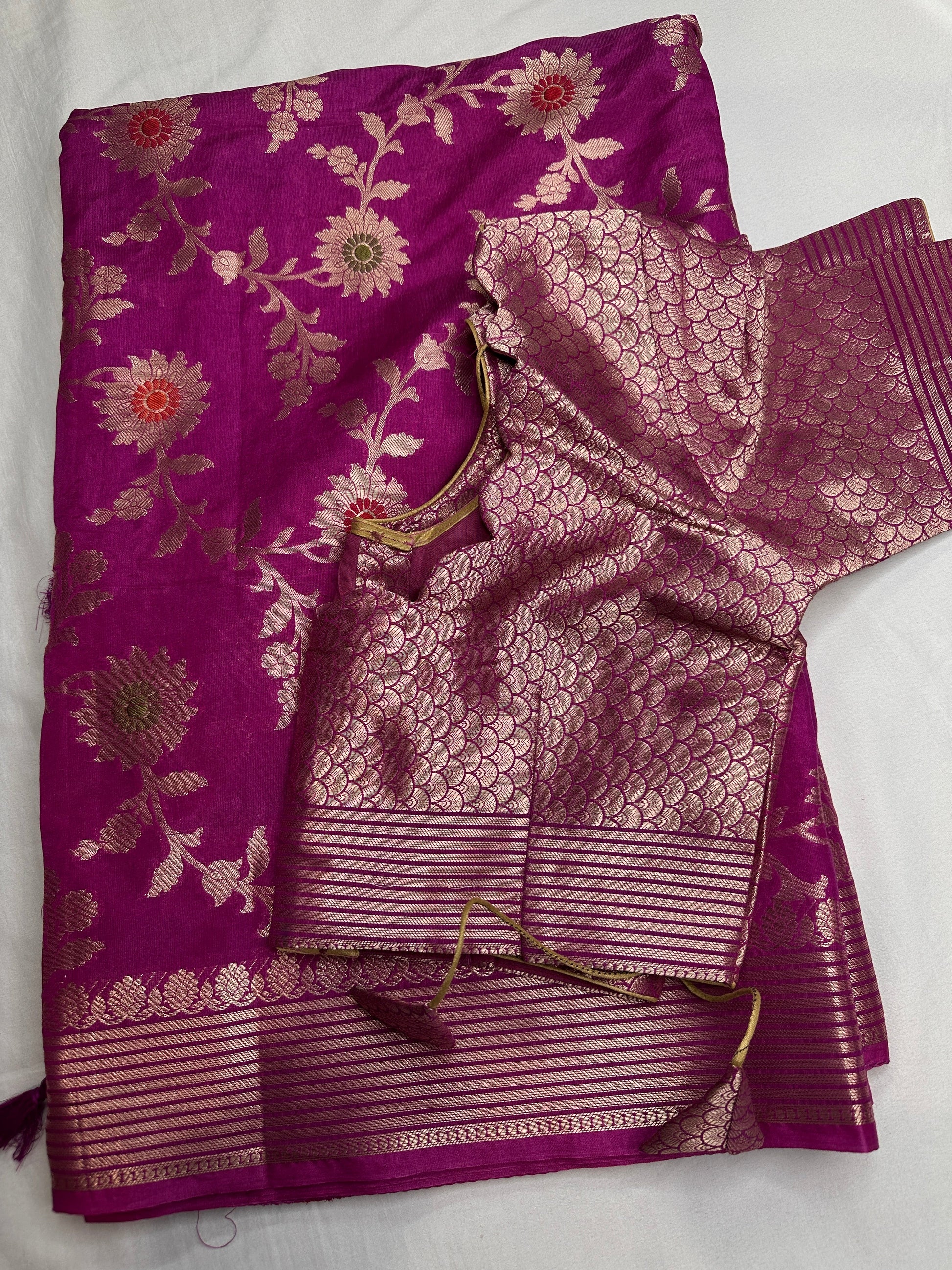 Raw Mango Silk Pink Floral Zari Saree