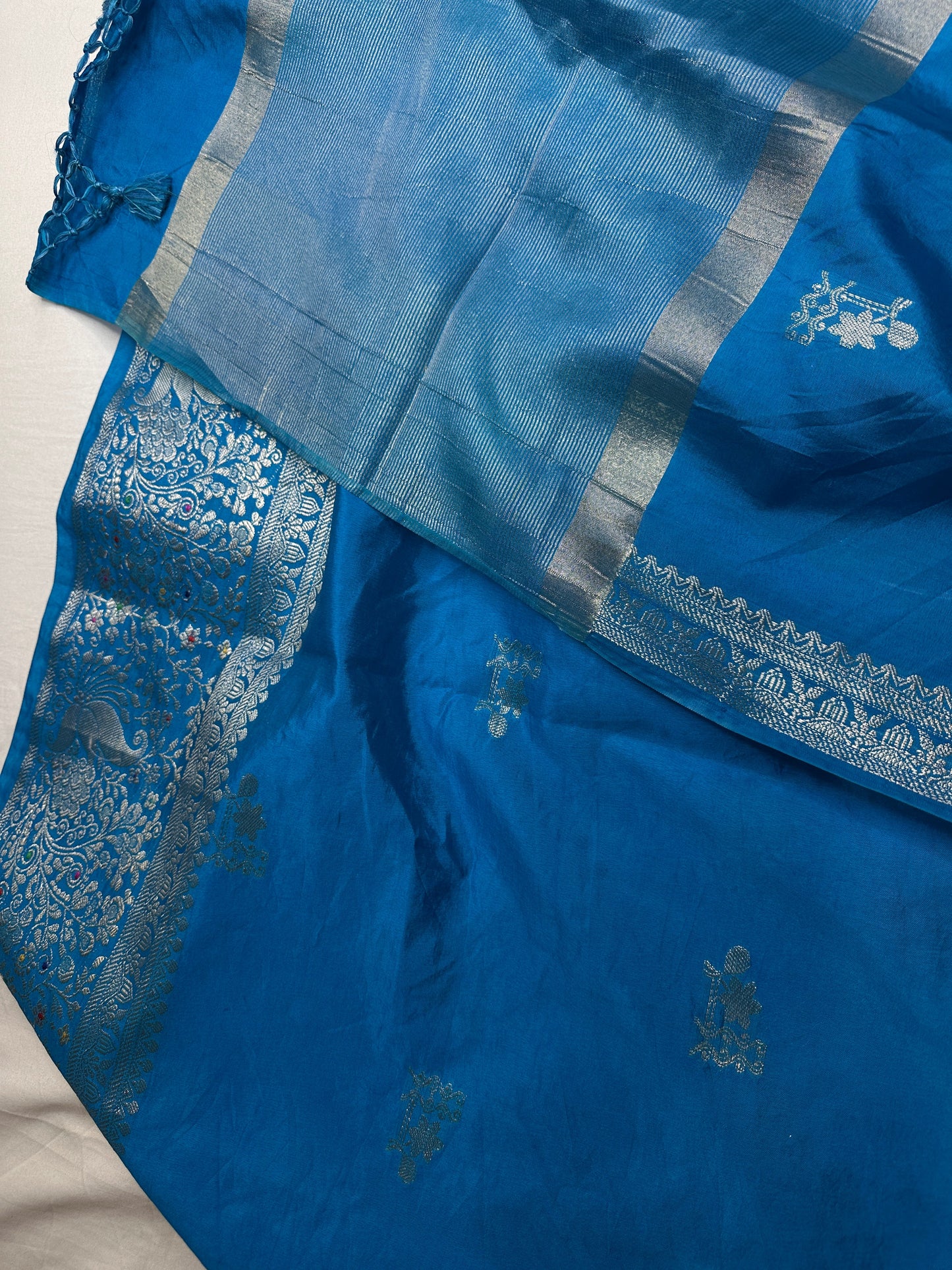 Raw Mango Silk Blue Silver Zari Saree