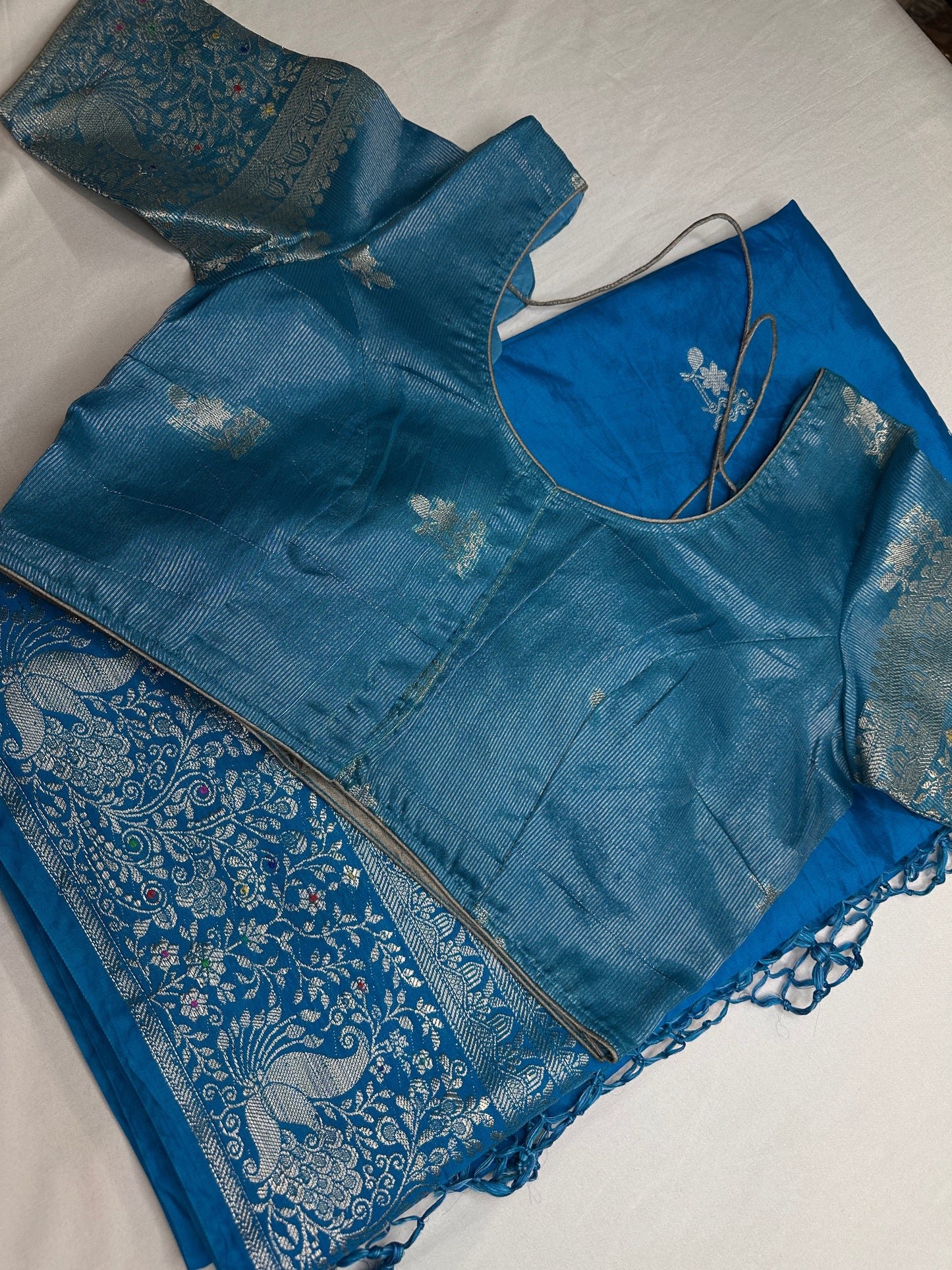 Raw Mango Silk Blue Silver Zari Saree