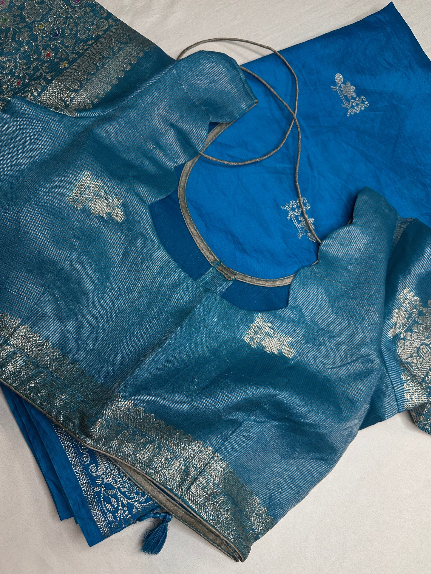Raw Mango Silk Blue Silver Zari Saree
