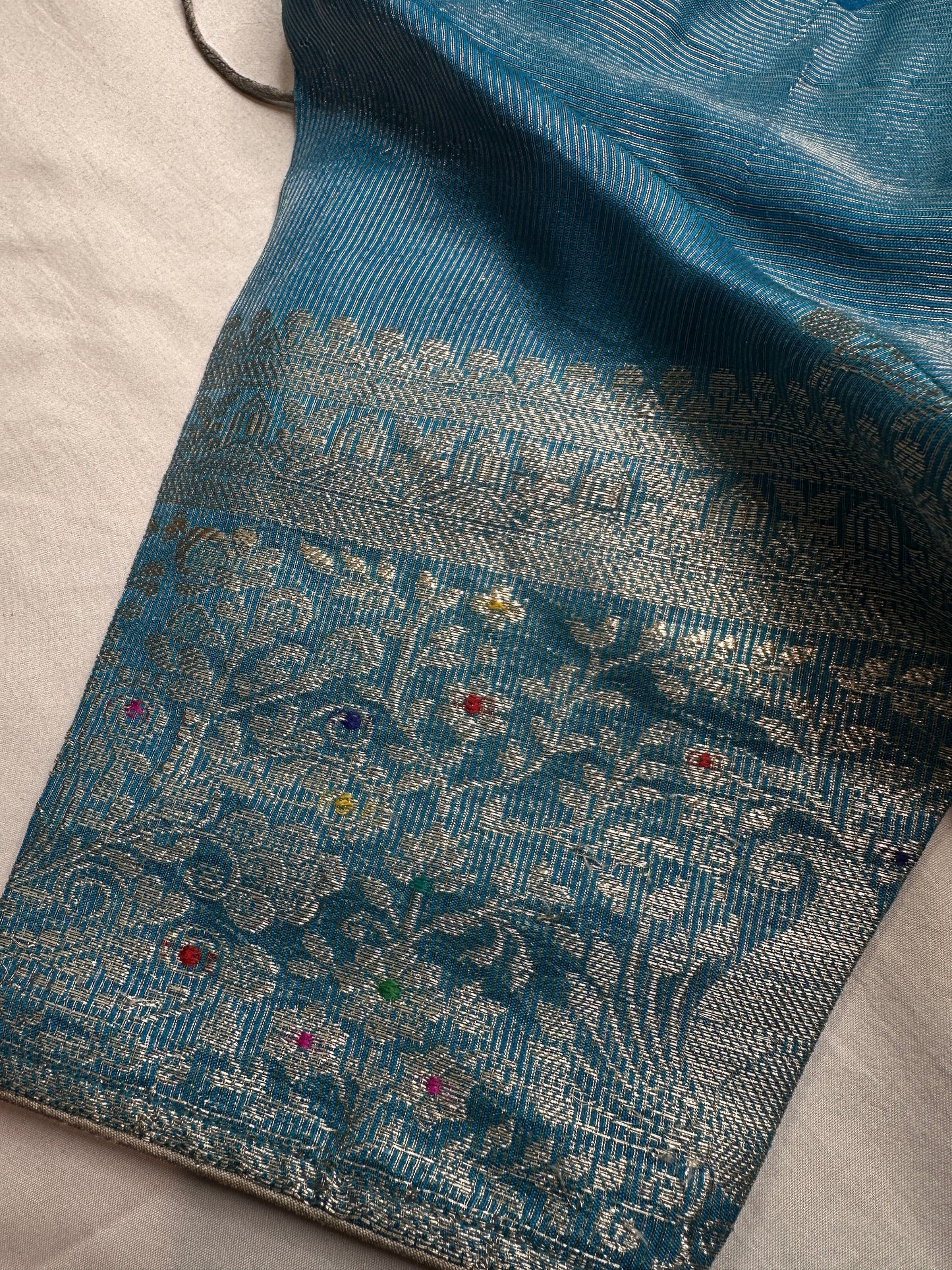 Raw Mango Silk Blue Silver Zari Saree