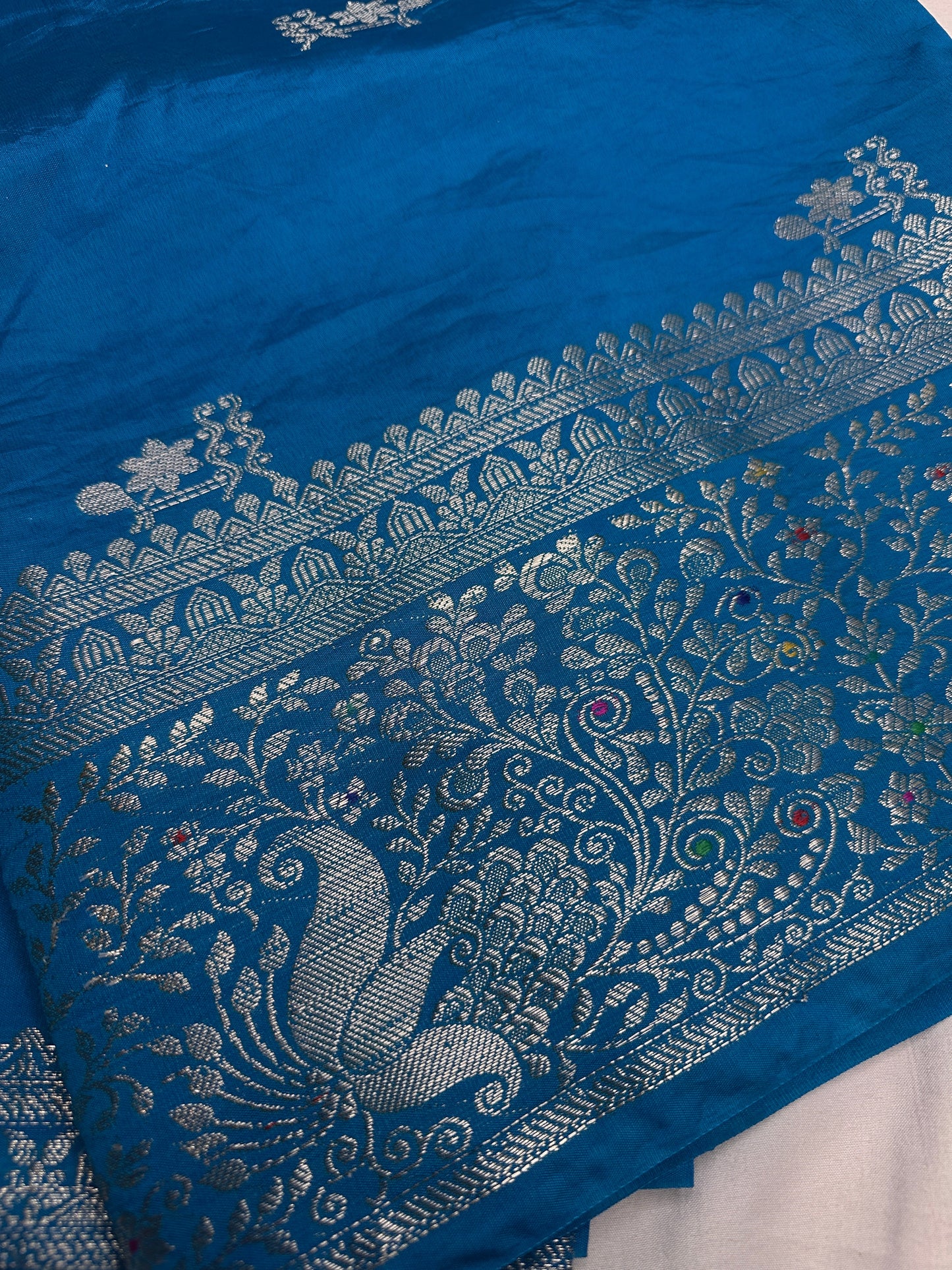 Raw Mango Silk Blue Silver Zari Saree