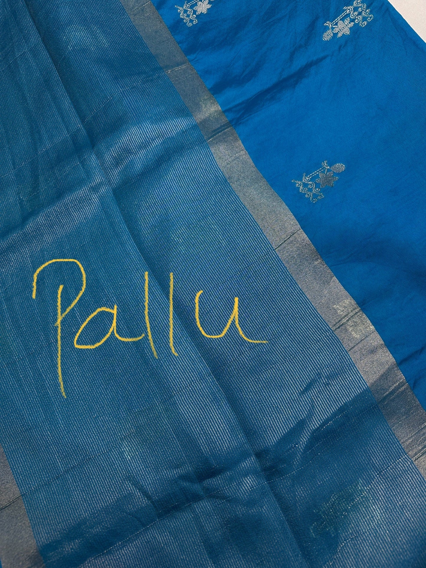 Raw Mango Silk Blue Silver Zari Saree
