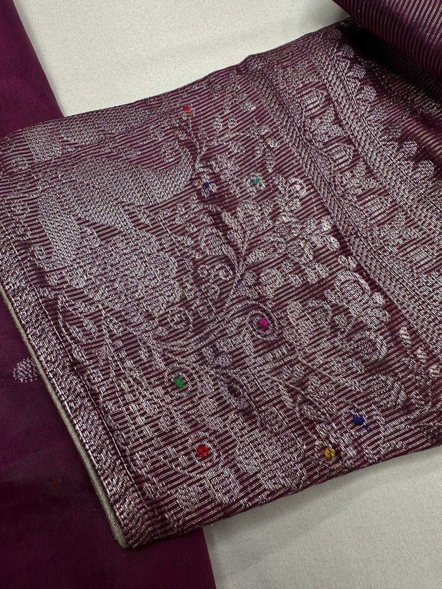 Raw Mango Silk Magenta Silver Zari Saree