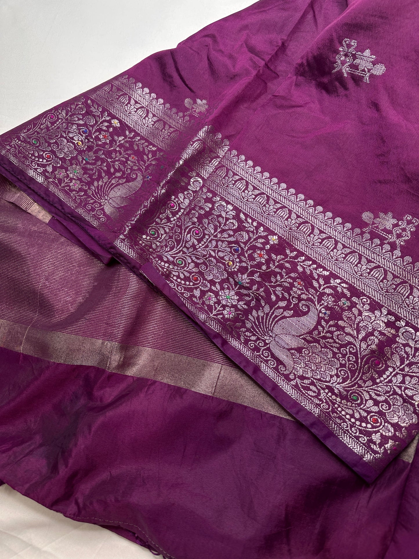 Raw Mango Silk Magenta Silver Zari Saree