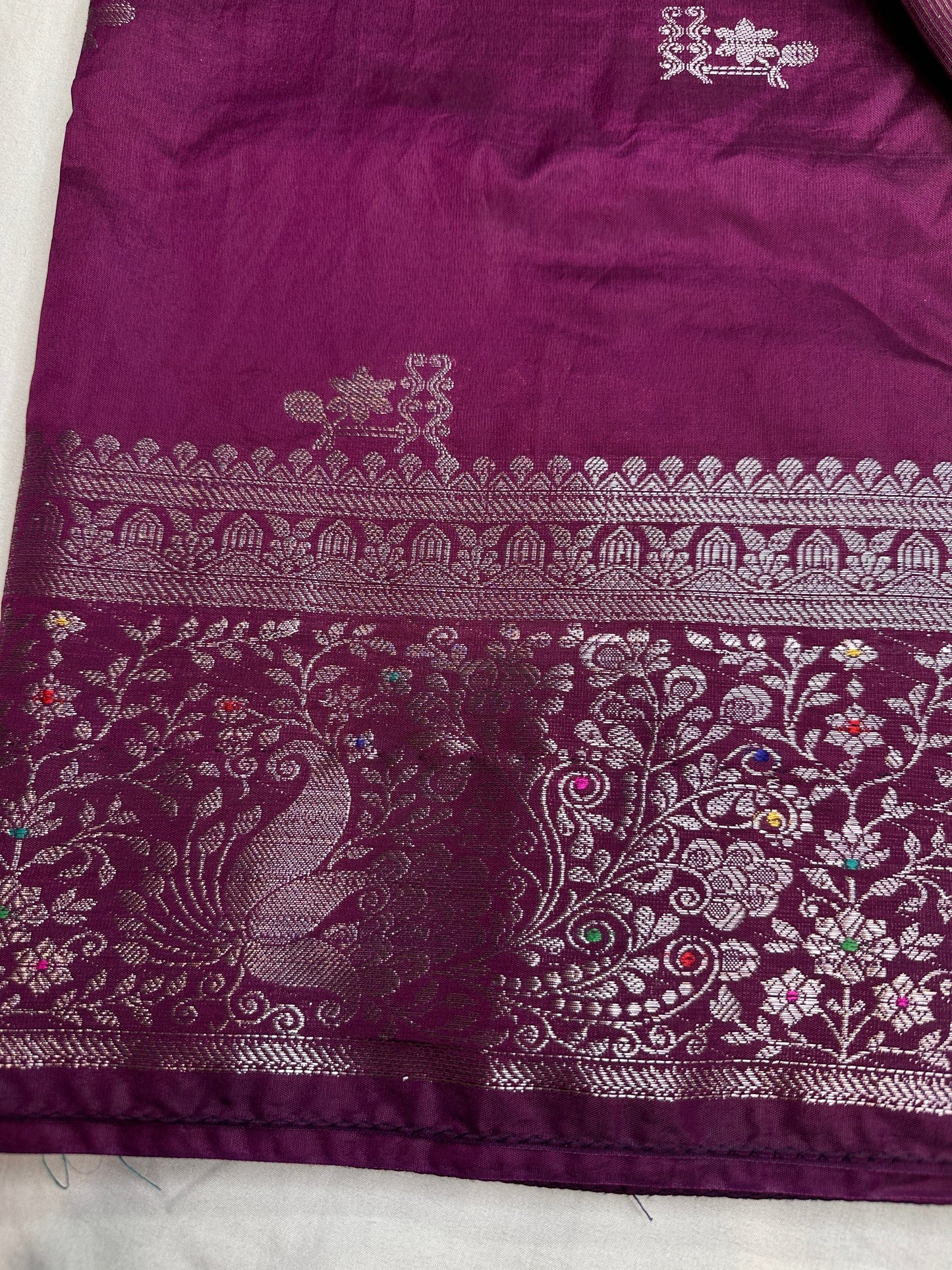 Raw Mango Silk Magenta Silver Zari Saree