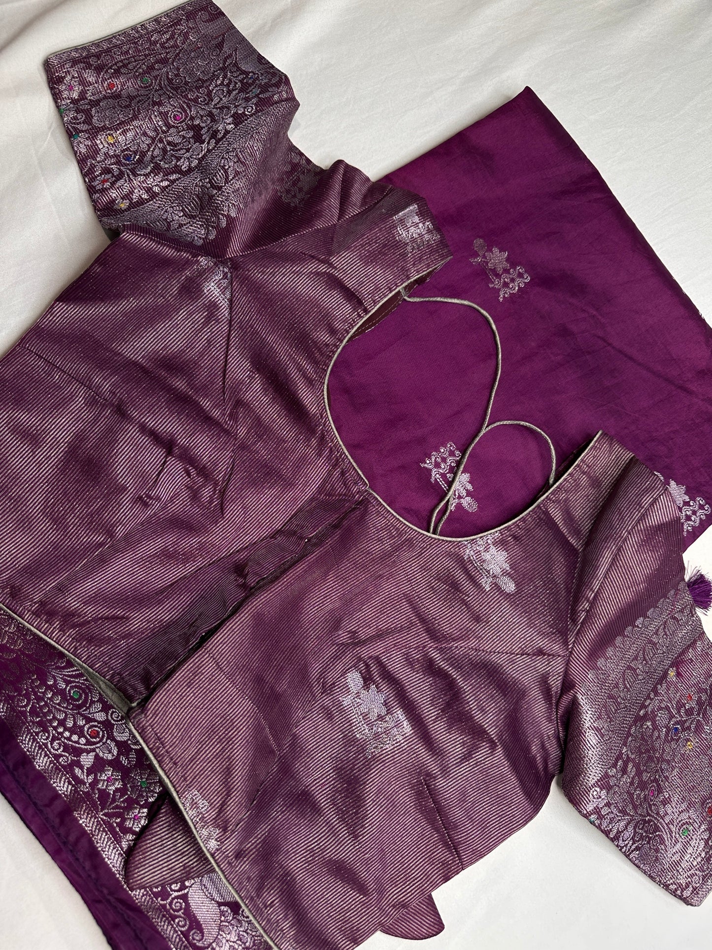 Raw Mango Silk Magenta Silver Zari Saree