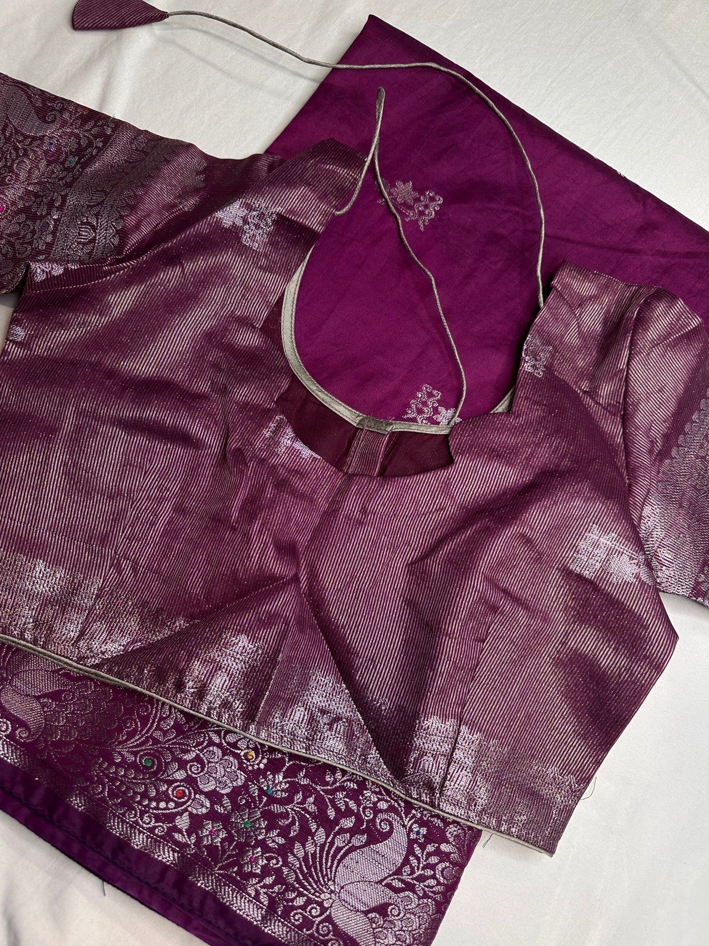 Raw Mango Silk Magenta Silver Zari Saree