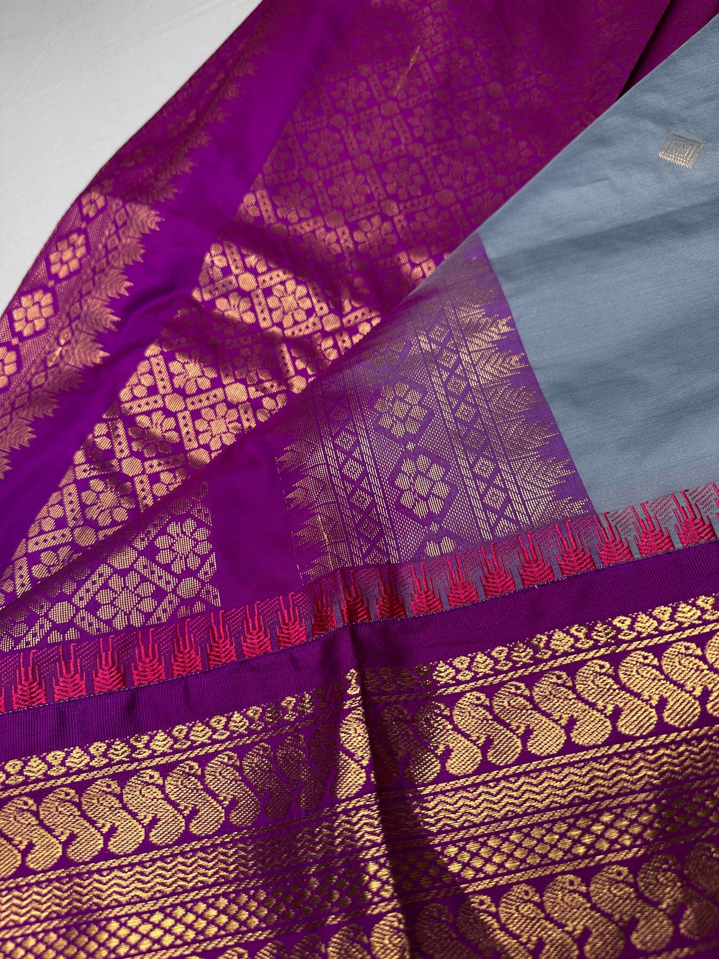Semi Gadwal Silk Grey Purple Saree