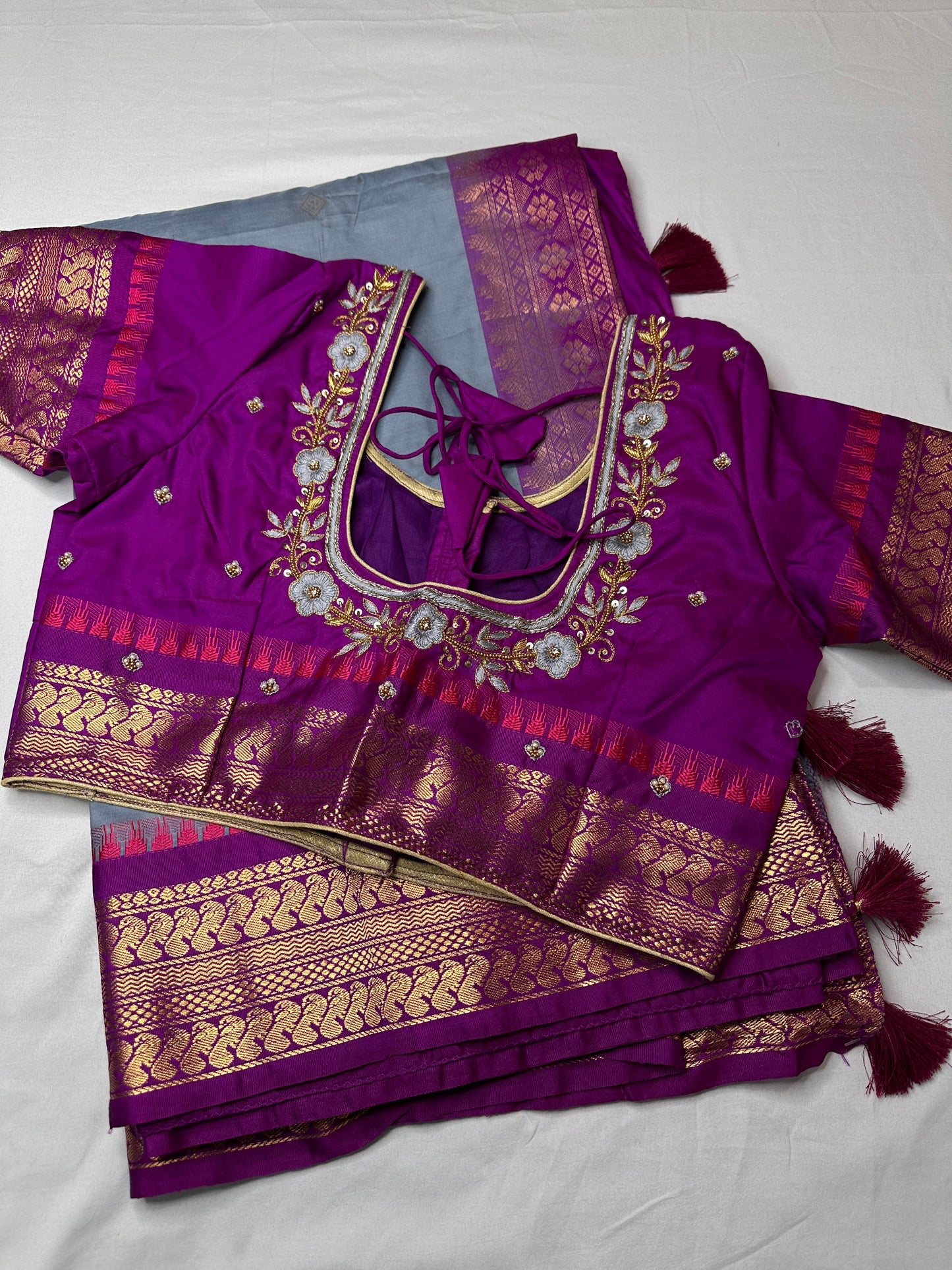 Semi Gadwal Silk Grey Purple Saree