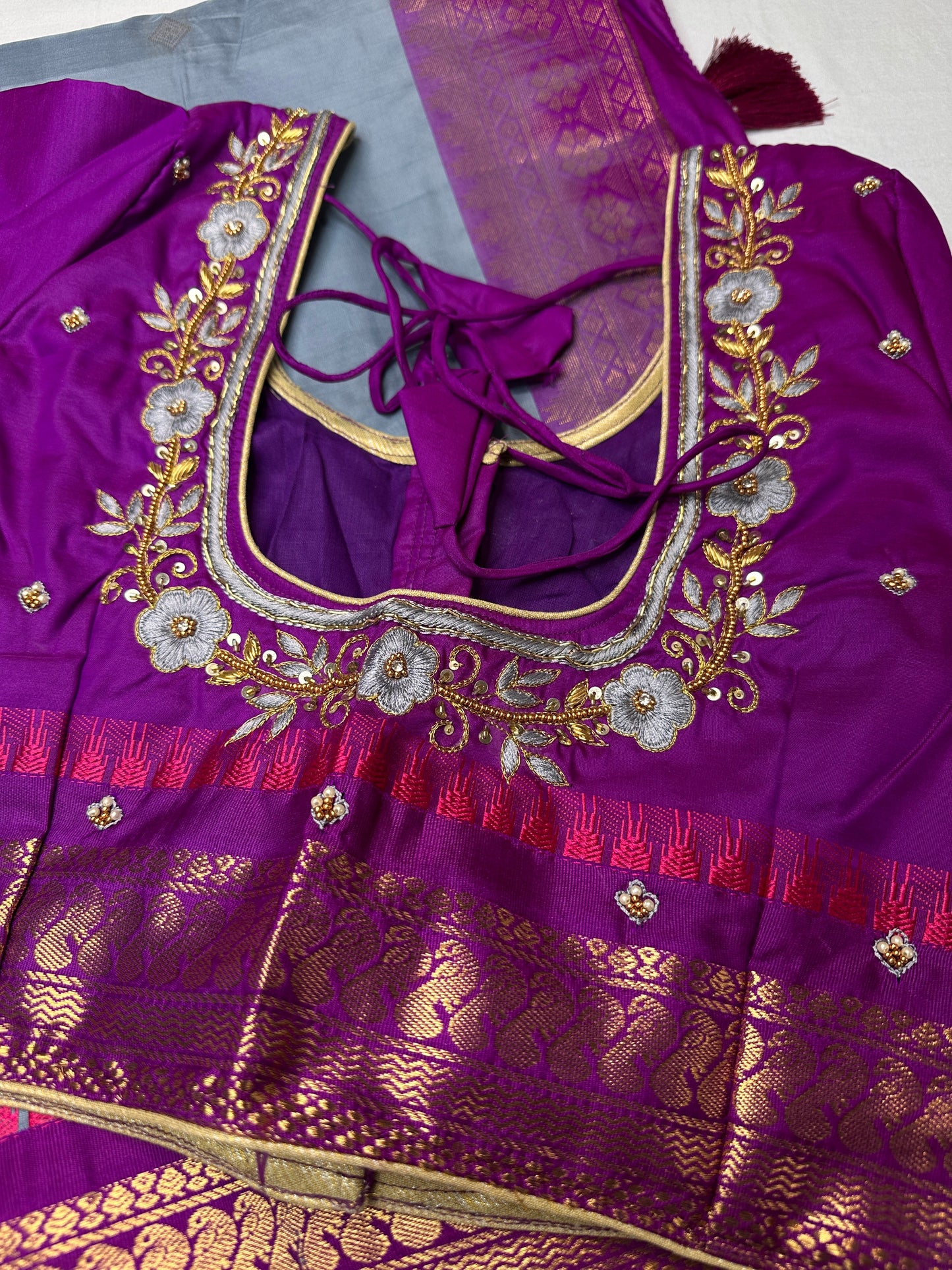 Semi Gadwal Silk Grey Purple Saree