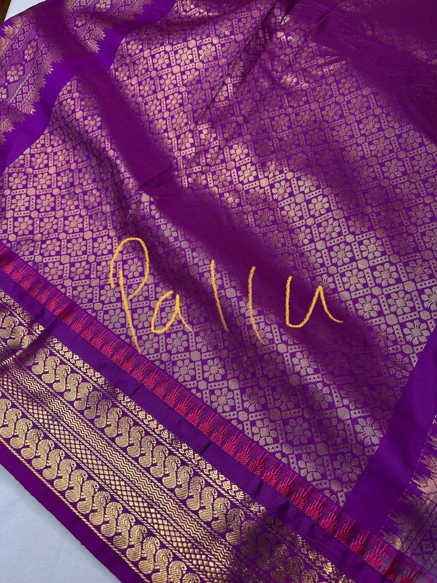 Semi Gadwal Silk Grey Purple Saree