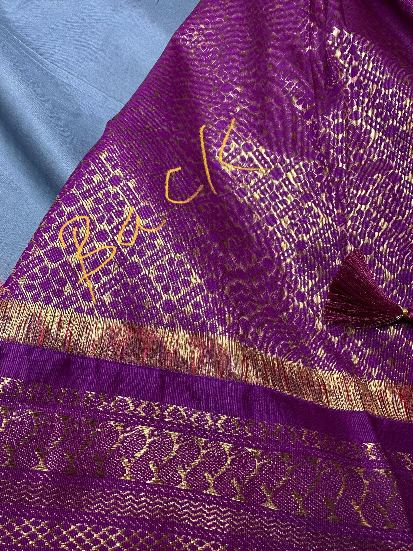 Semi Gadwal Silk Grey Purple Saree