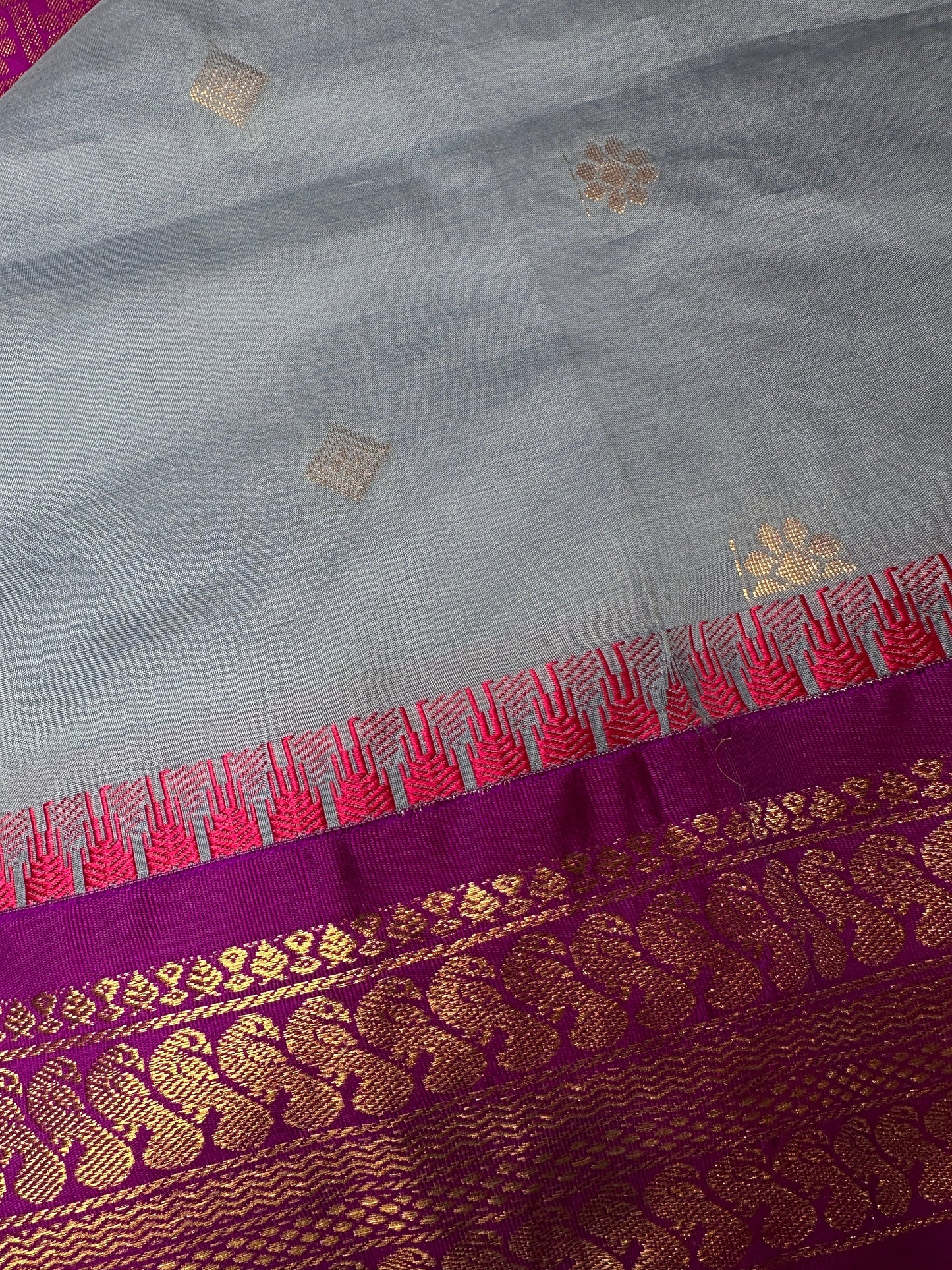 Semi Gadwal Silk Grey Purple Saree