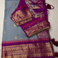 Semi Gadwal Silk Grey Purple Saree