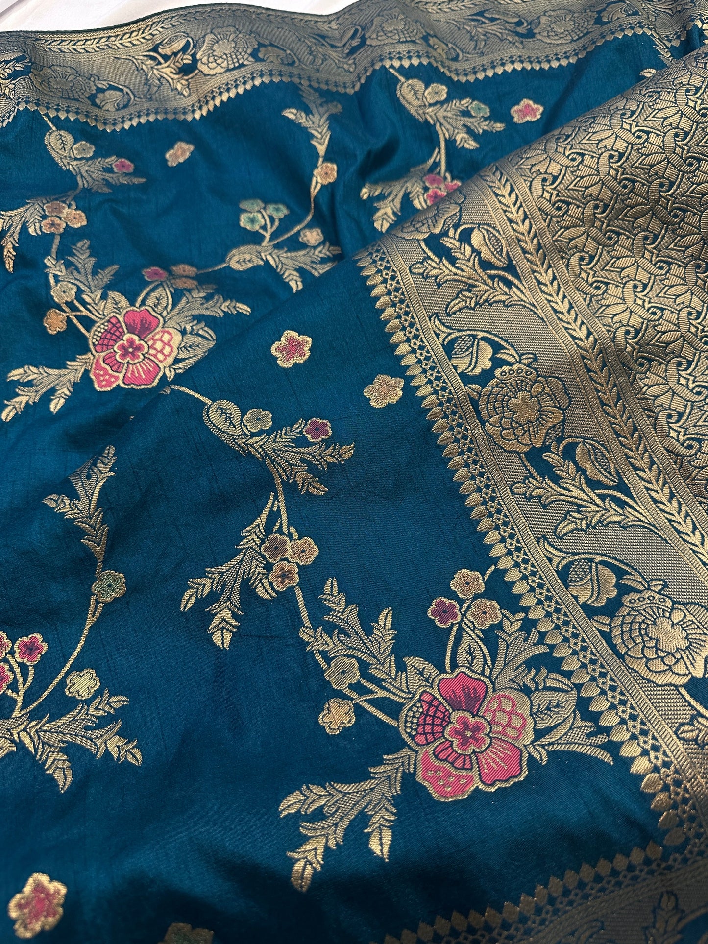 Munga Silk Teal Blue Saree