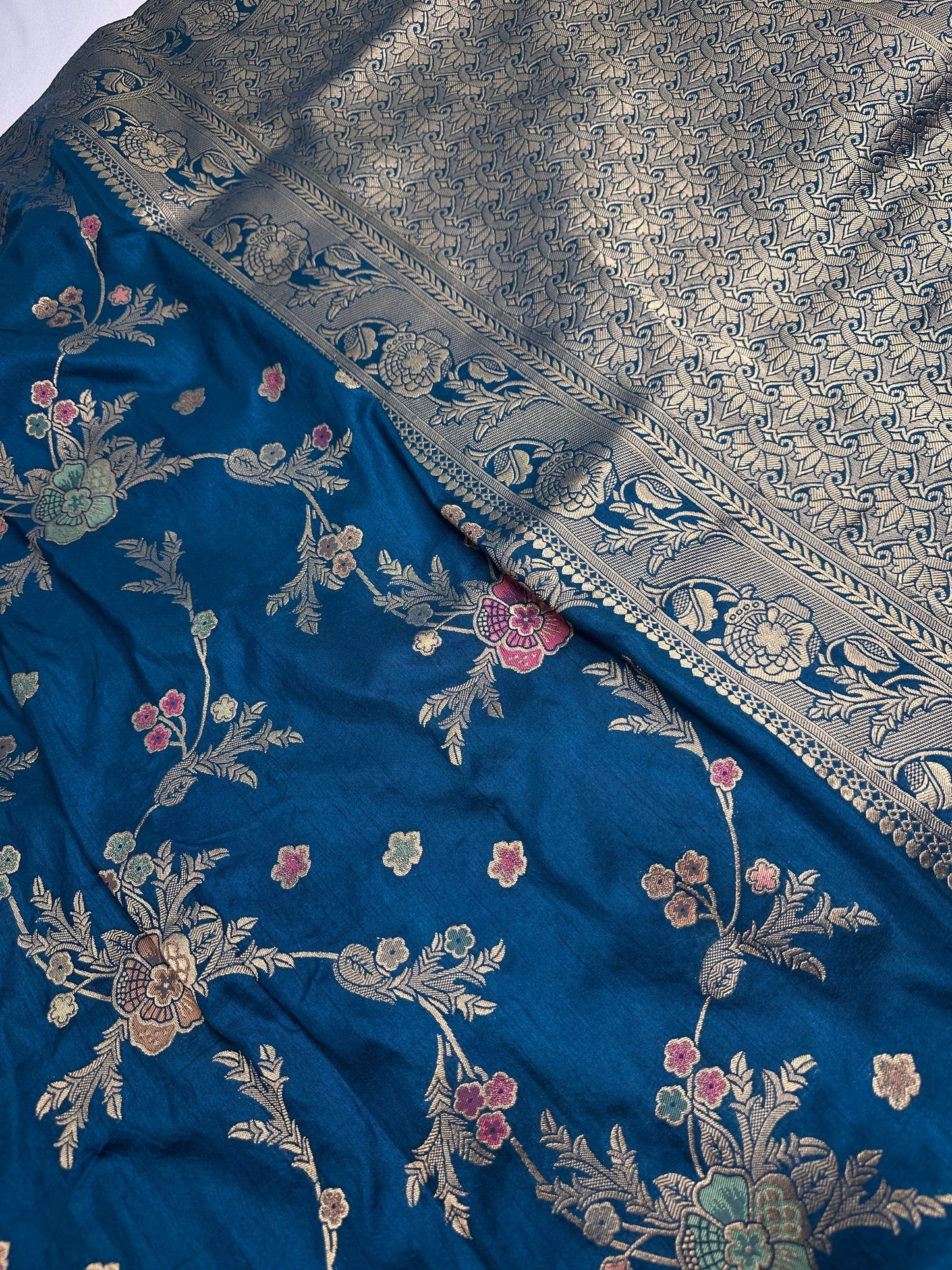 Munga Silk Teal Blue Saree