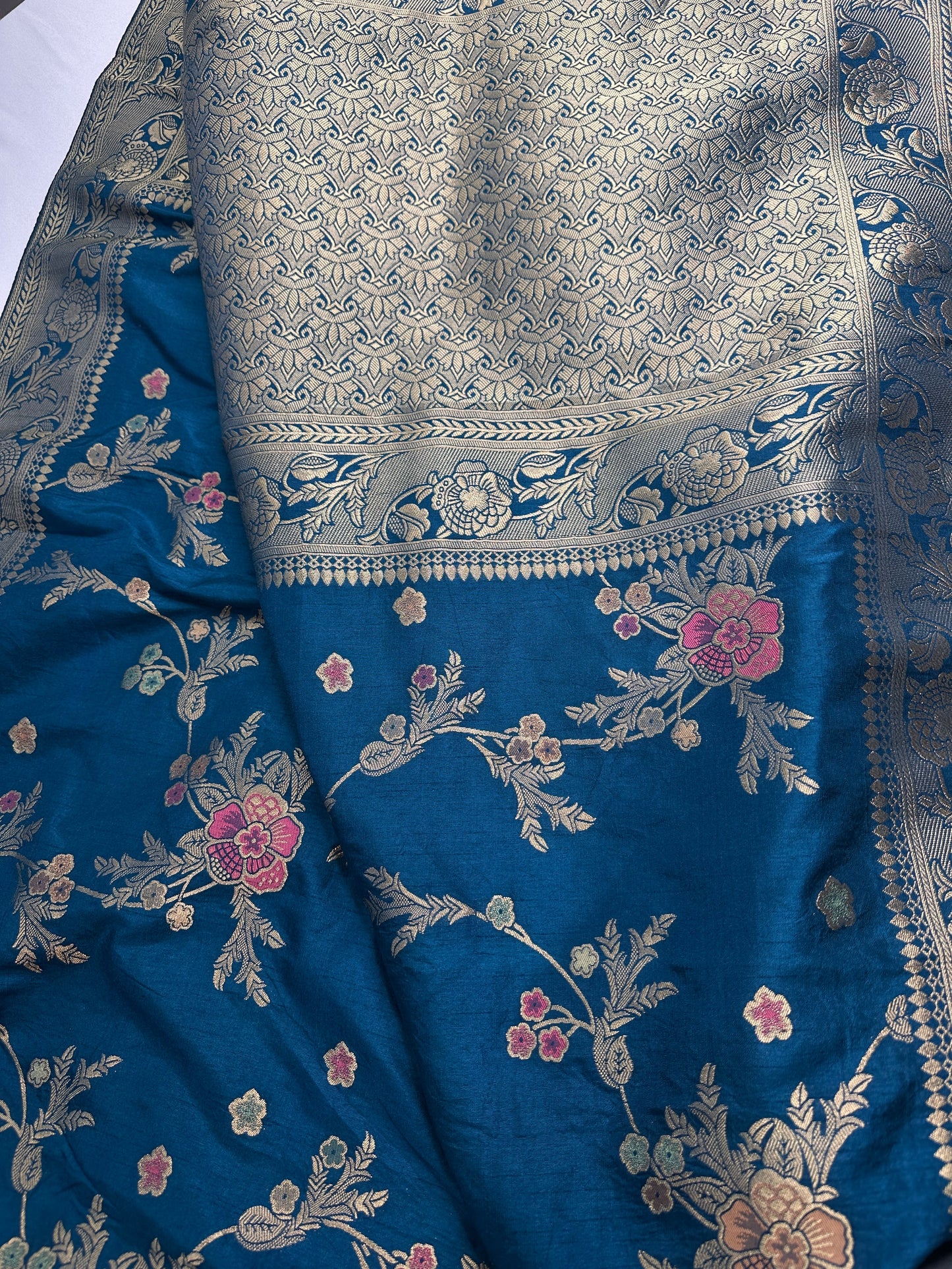Munga Silk Teal Blue Saree