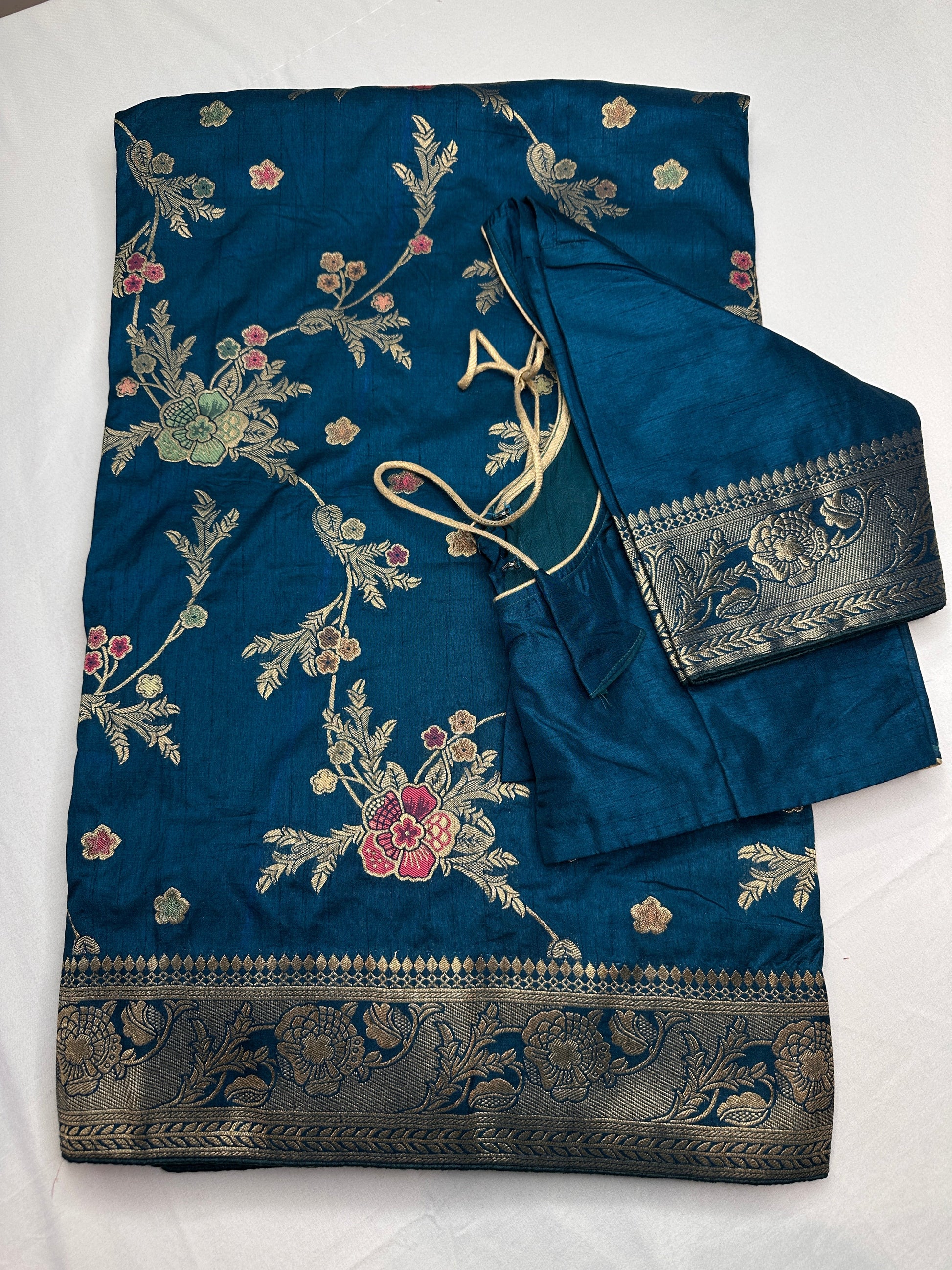 Munga Silk Teal Blue Saree