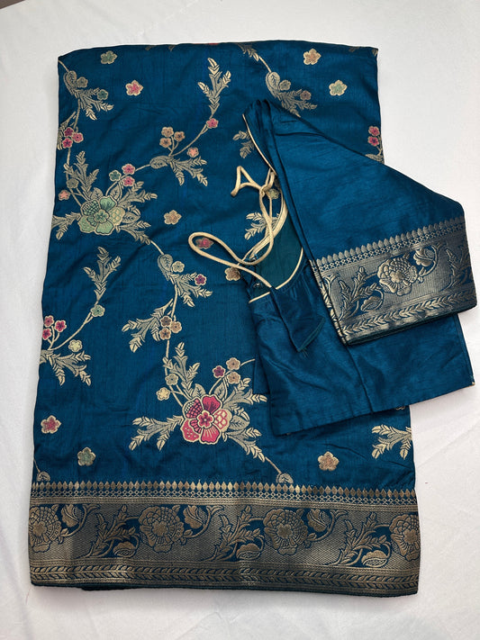 Munga Silk Teal Blue Saree
