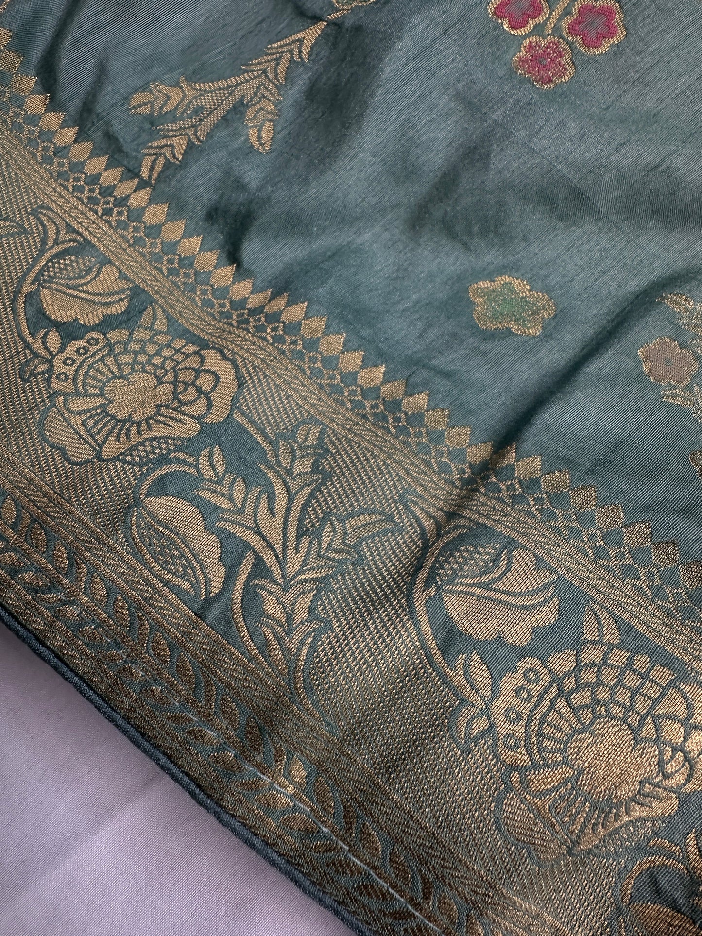 Munga Silk Teal Blue Saree