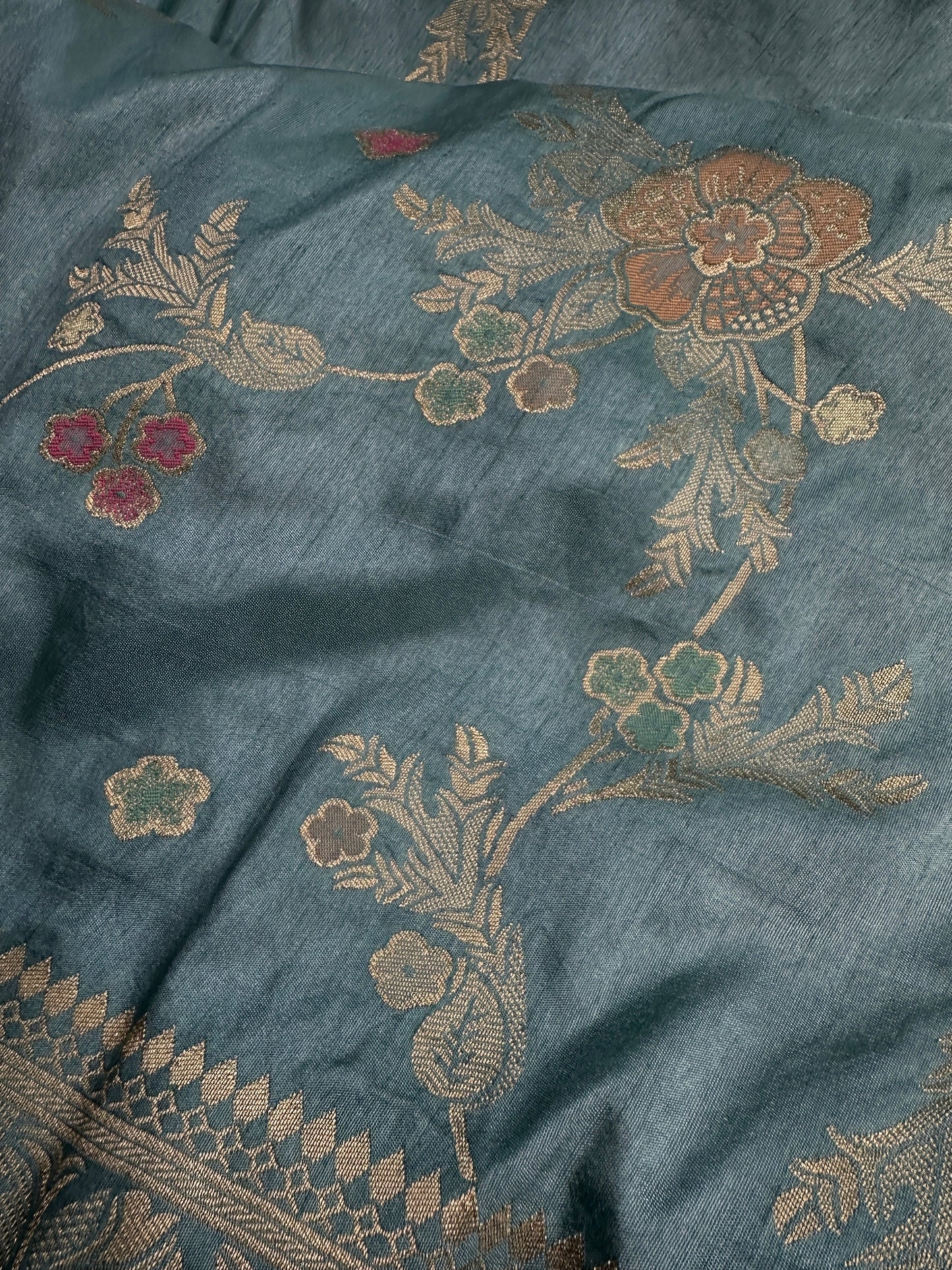 Munga Silk Teal Blue Saree