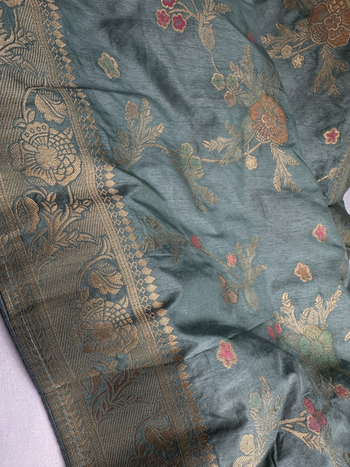 Munga Silk Teal Blue Saree