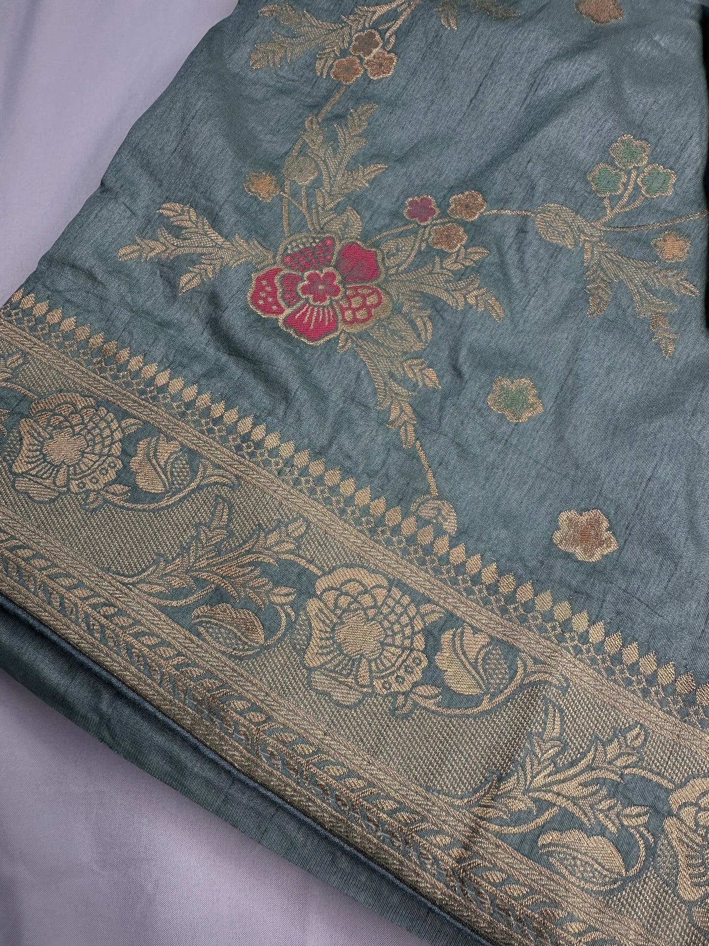Munga Silk Teal Blue Saree