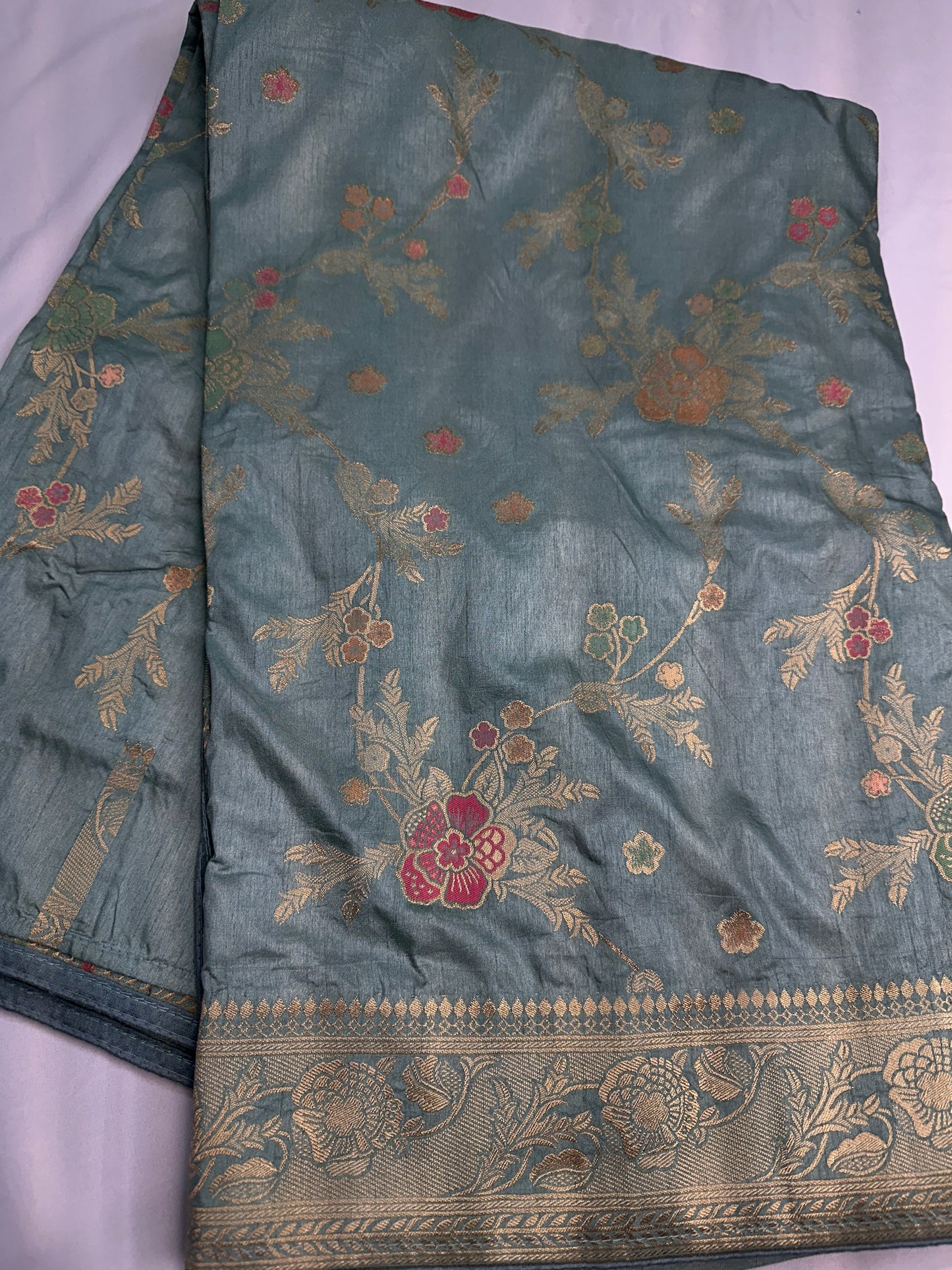 Munga Silk Teal Blue Saree