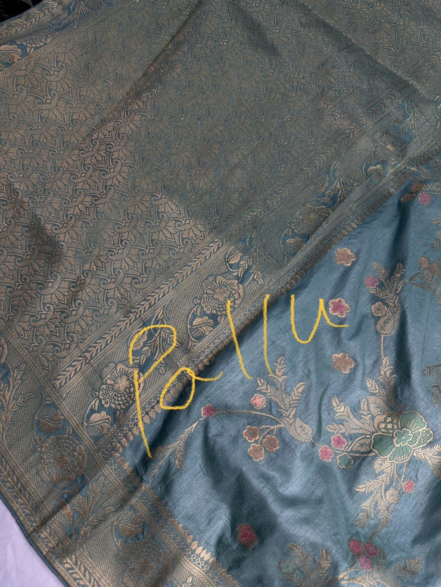 Munga Silk Teal Blue Saree