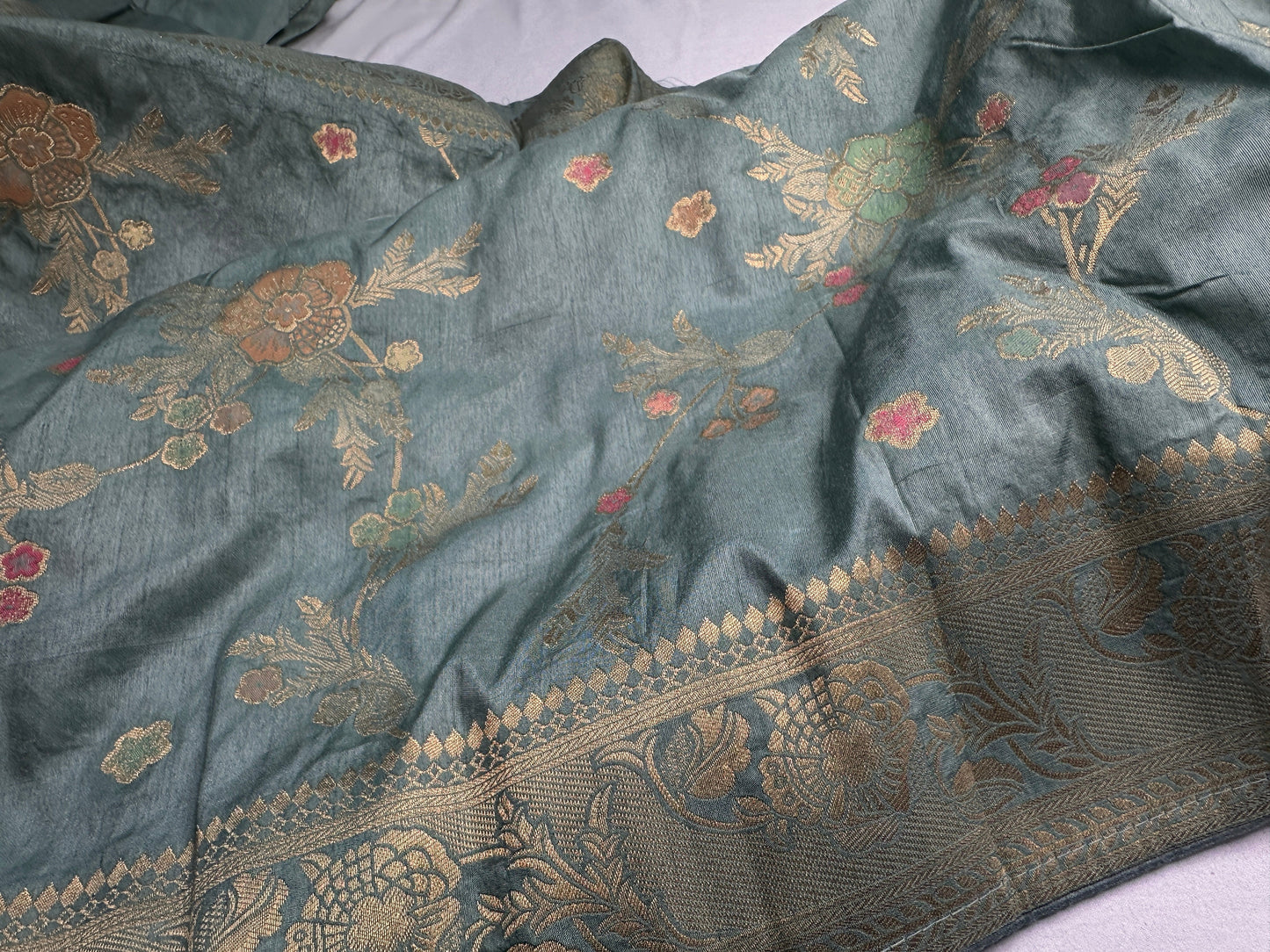 Munga Silk Teal Blue Saree