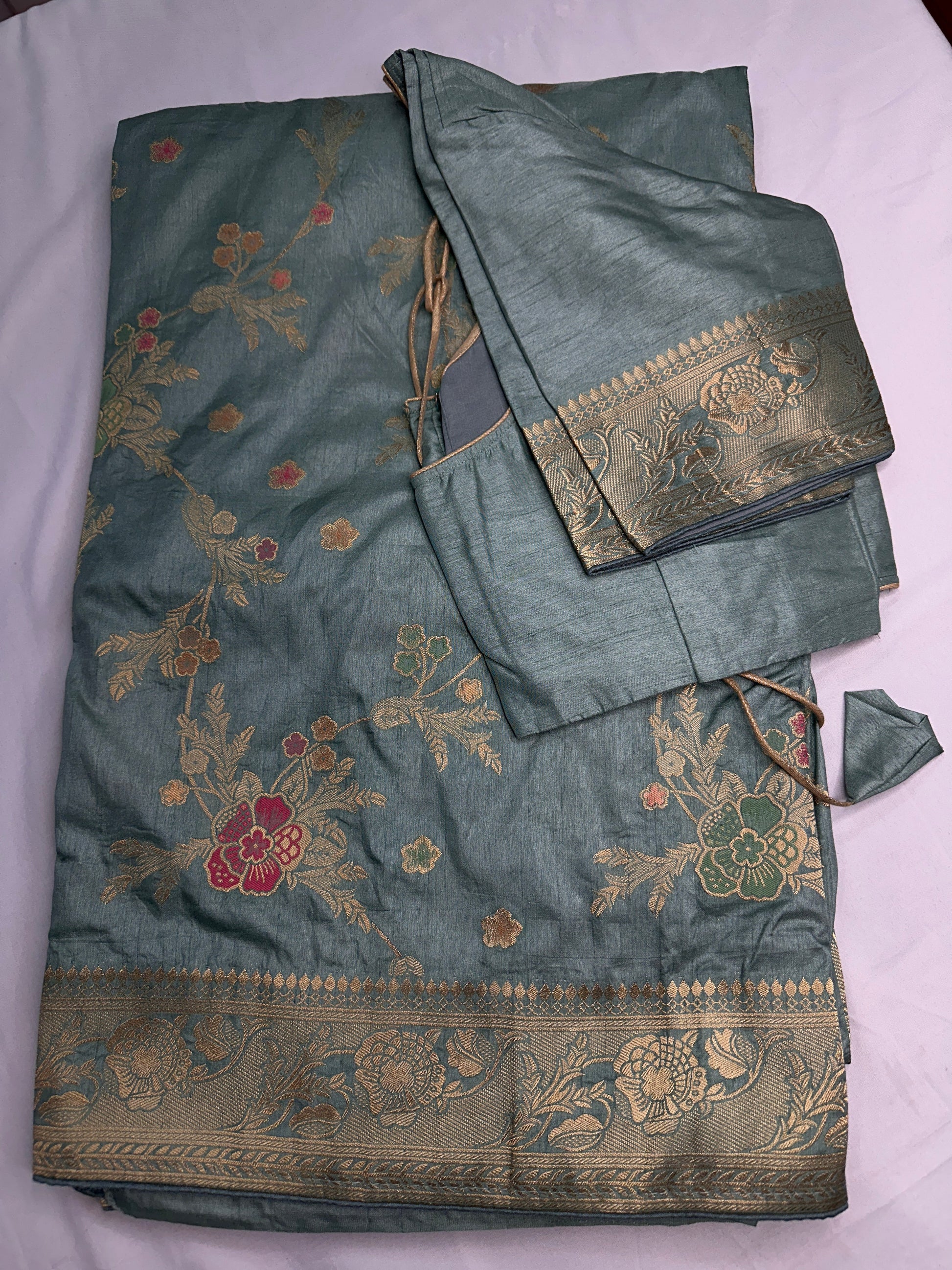 Munga Silk Teal Blue Saree