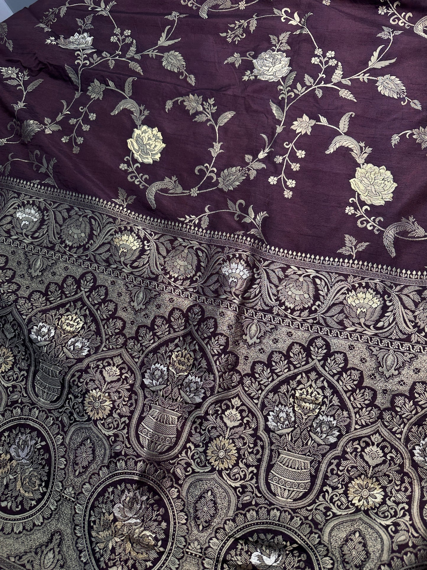 Munga Silk Brown Zari Weaving Saree