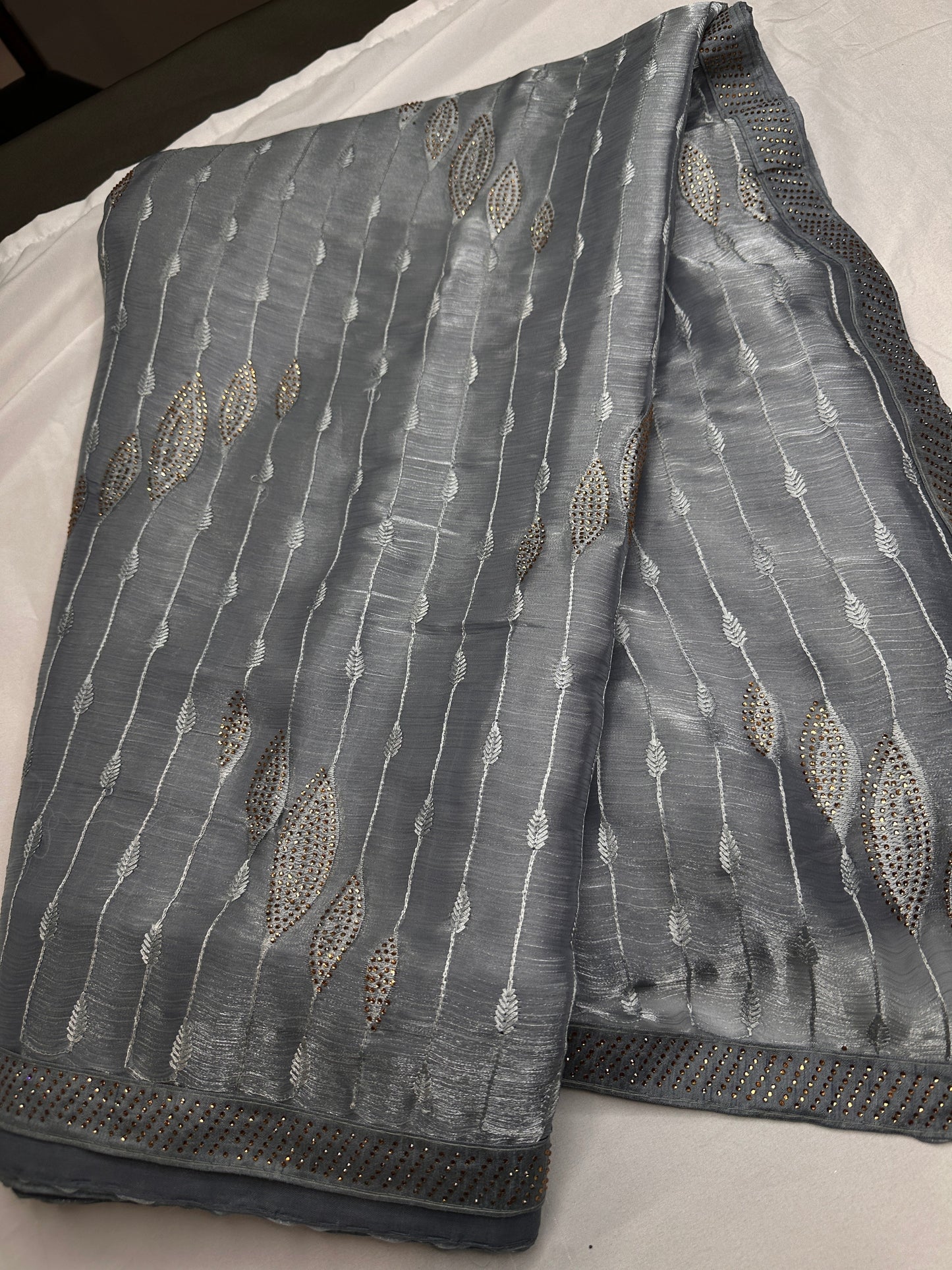 Gray Tissue Work Party Wear Saree
