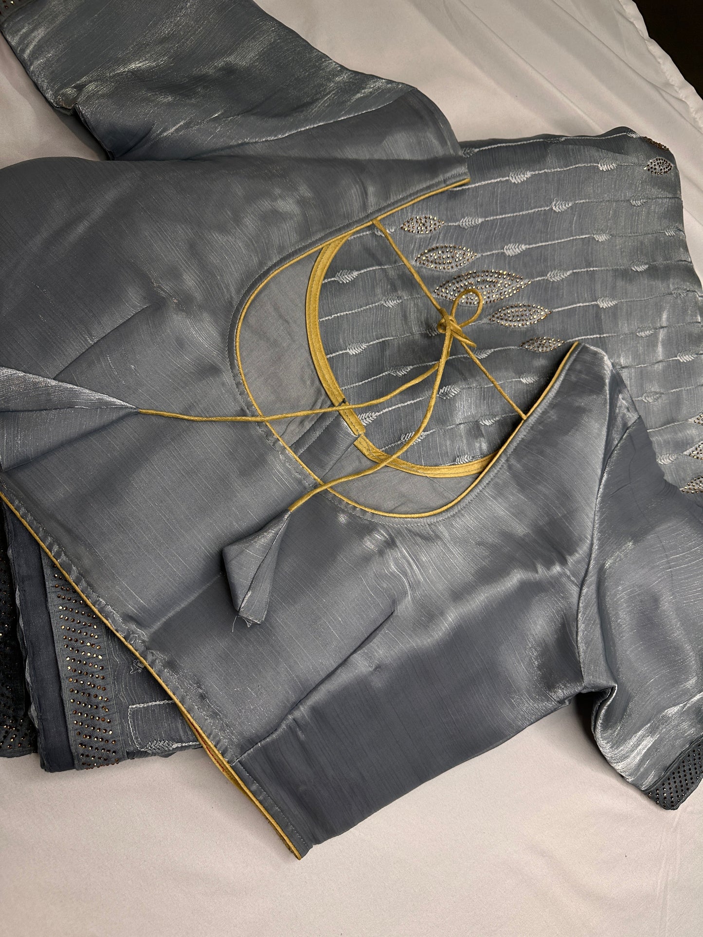 Gray Tissue Work Party Wear Saree