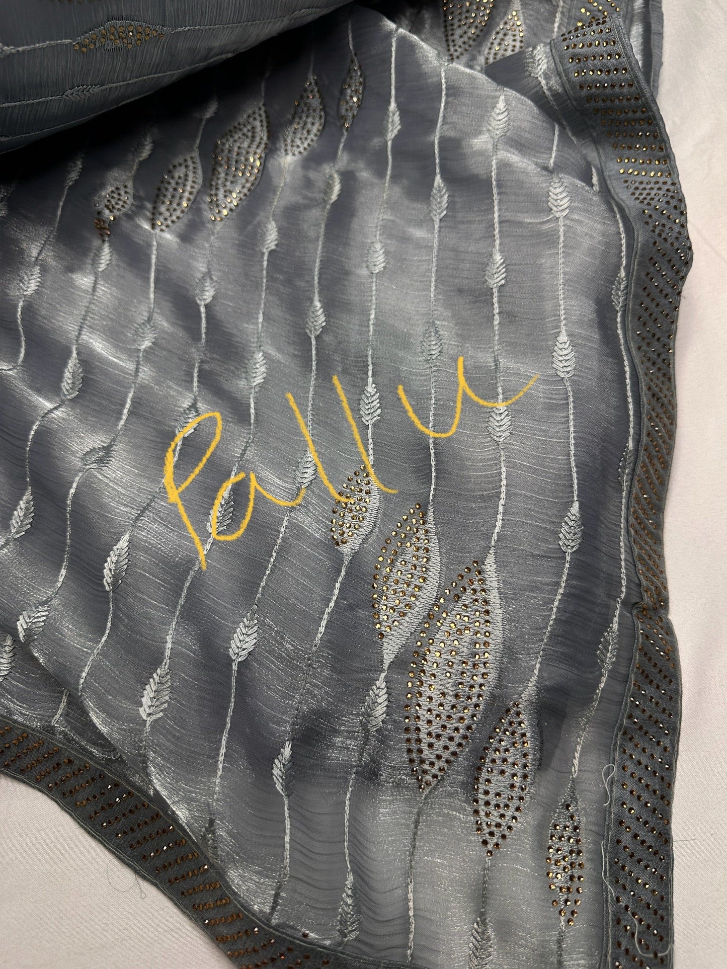 Gray Tissue Work Party Wear Saree