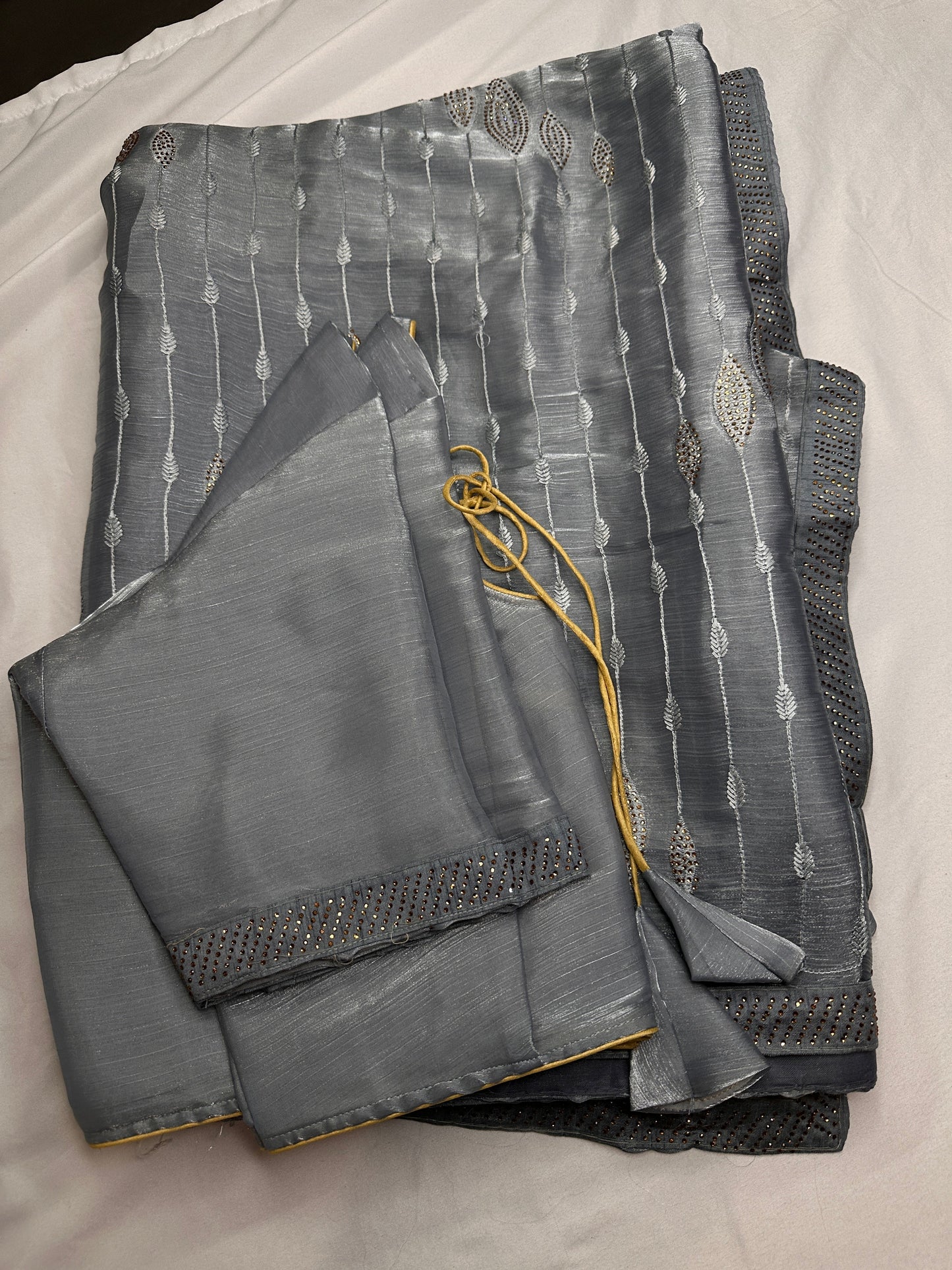 Gray Tissue Work Party Wear Saree