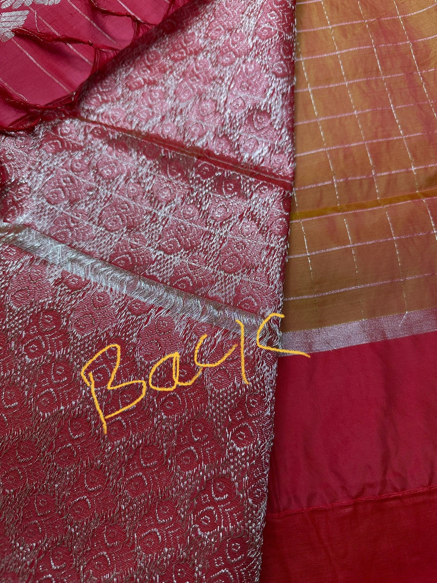 Mustard Yellow Red Semi Uppada Silk Butta Saree