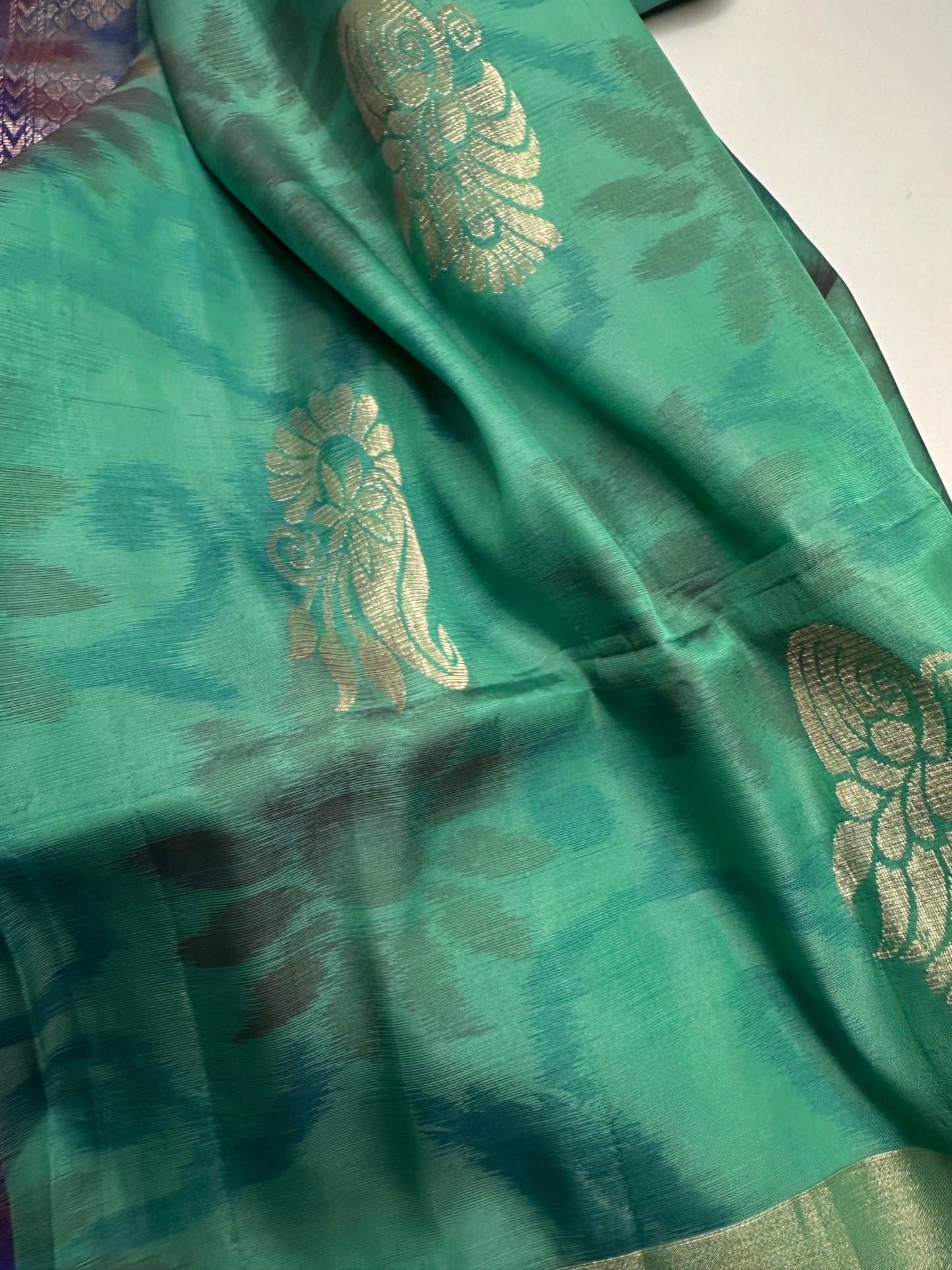 Green Blue Semi Uppada Silk Butta Saree
