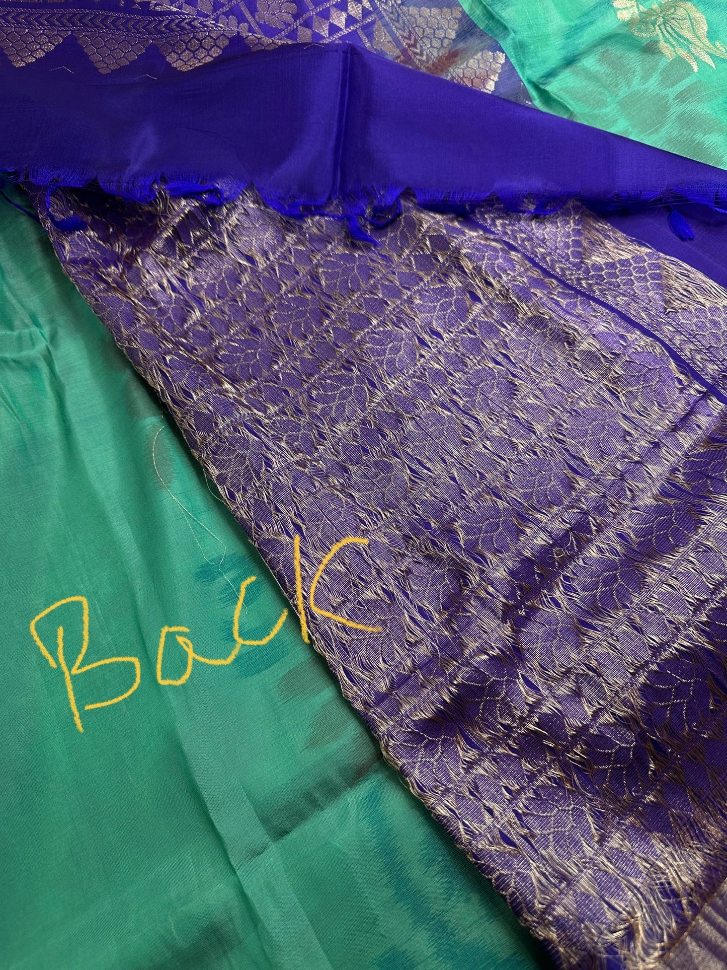 Green Blue Semi Uppada Silk Butta Saree