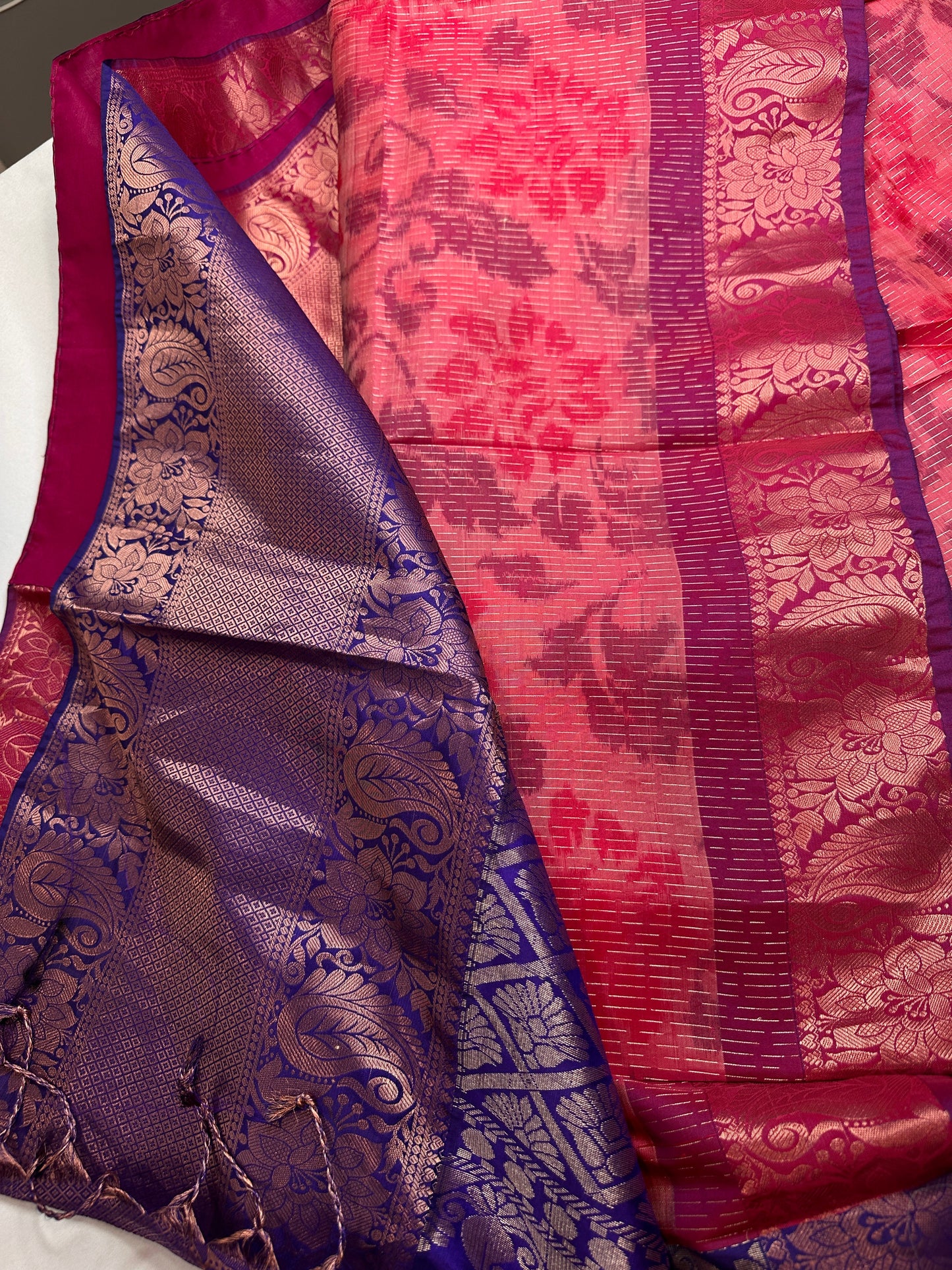 Pink Blue Kanchi Border Silk Saree