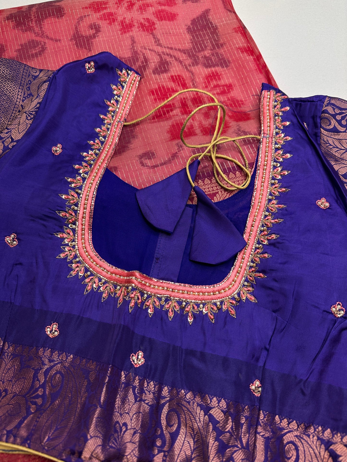 Pink Blue Kanchi Border Silk Saree